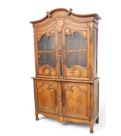 French Country Oak Step Back Cupboard 18th C., H 92" W 55" Depth 20"