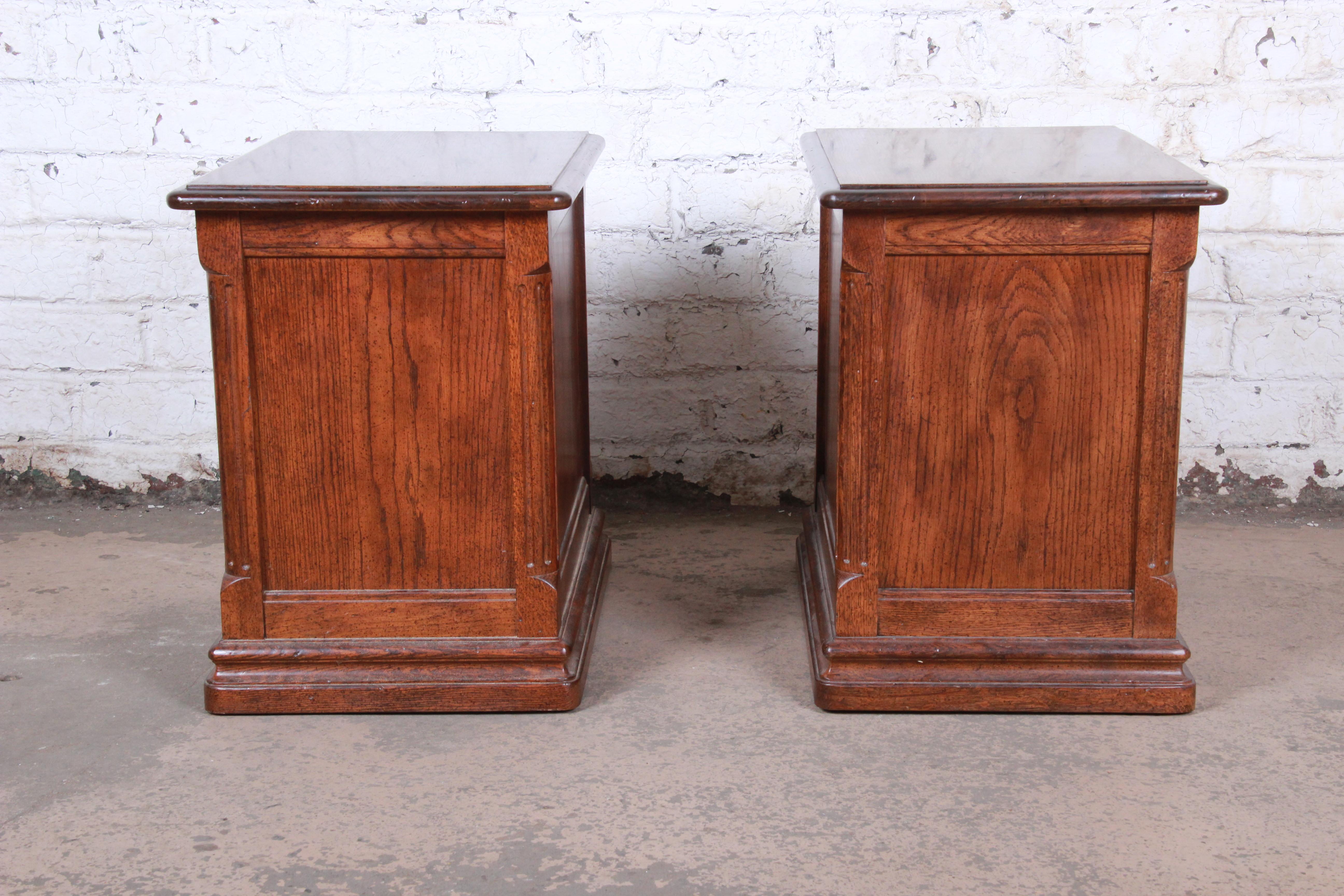 French Country Oak Three-Drawer Nightstands by Hickory 1