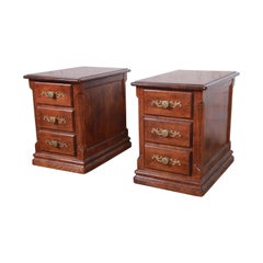 Vintage French Country Oak Three-Drawer Nightstands by Hickory