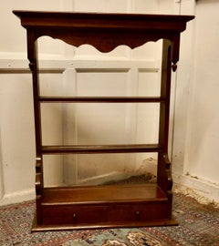 French Country Oak Wall Hanging Shelf with Drawers