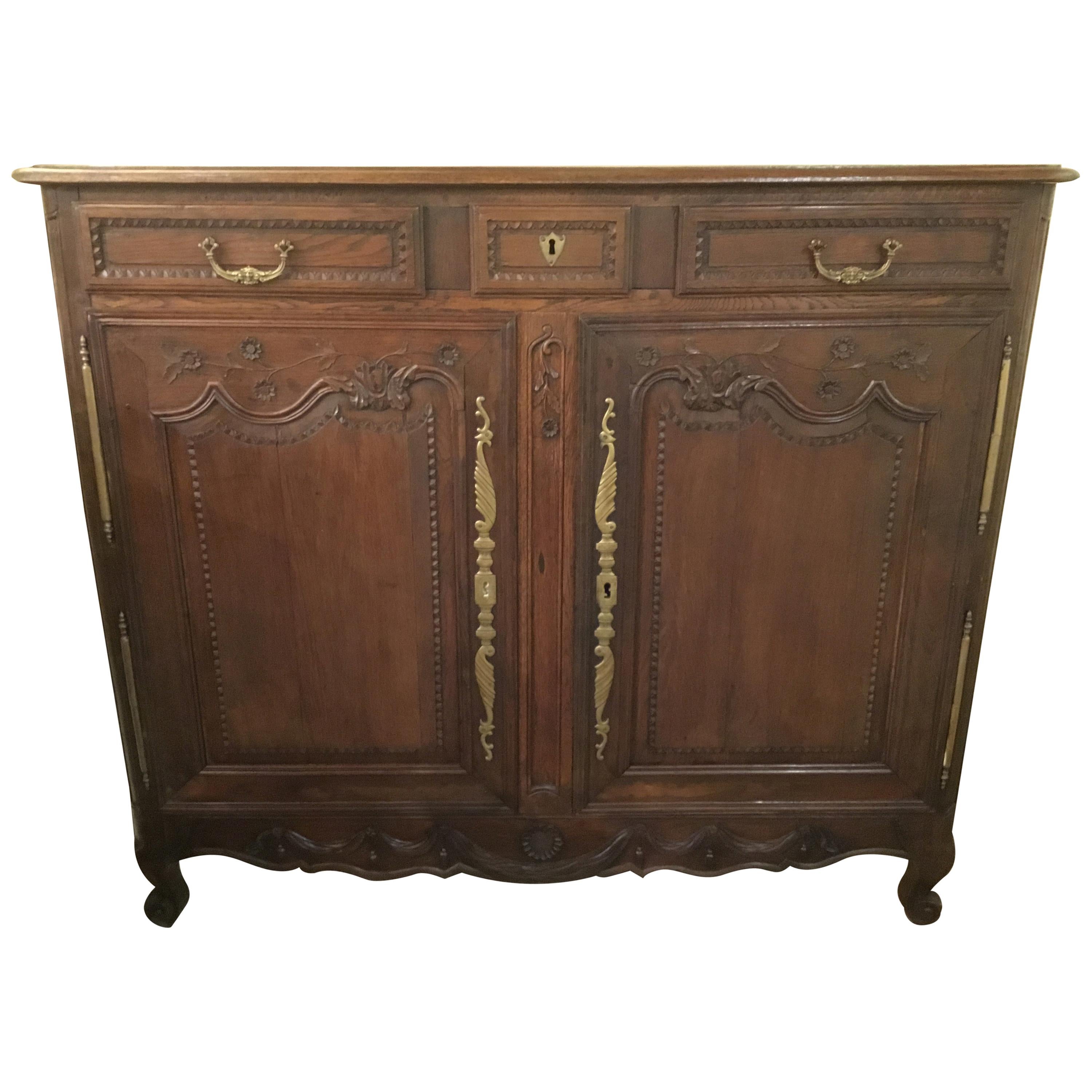 French Country Oakwood Carved Cabinet/Sideboard, circa Late 18th Century