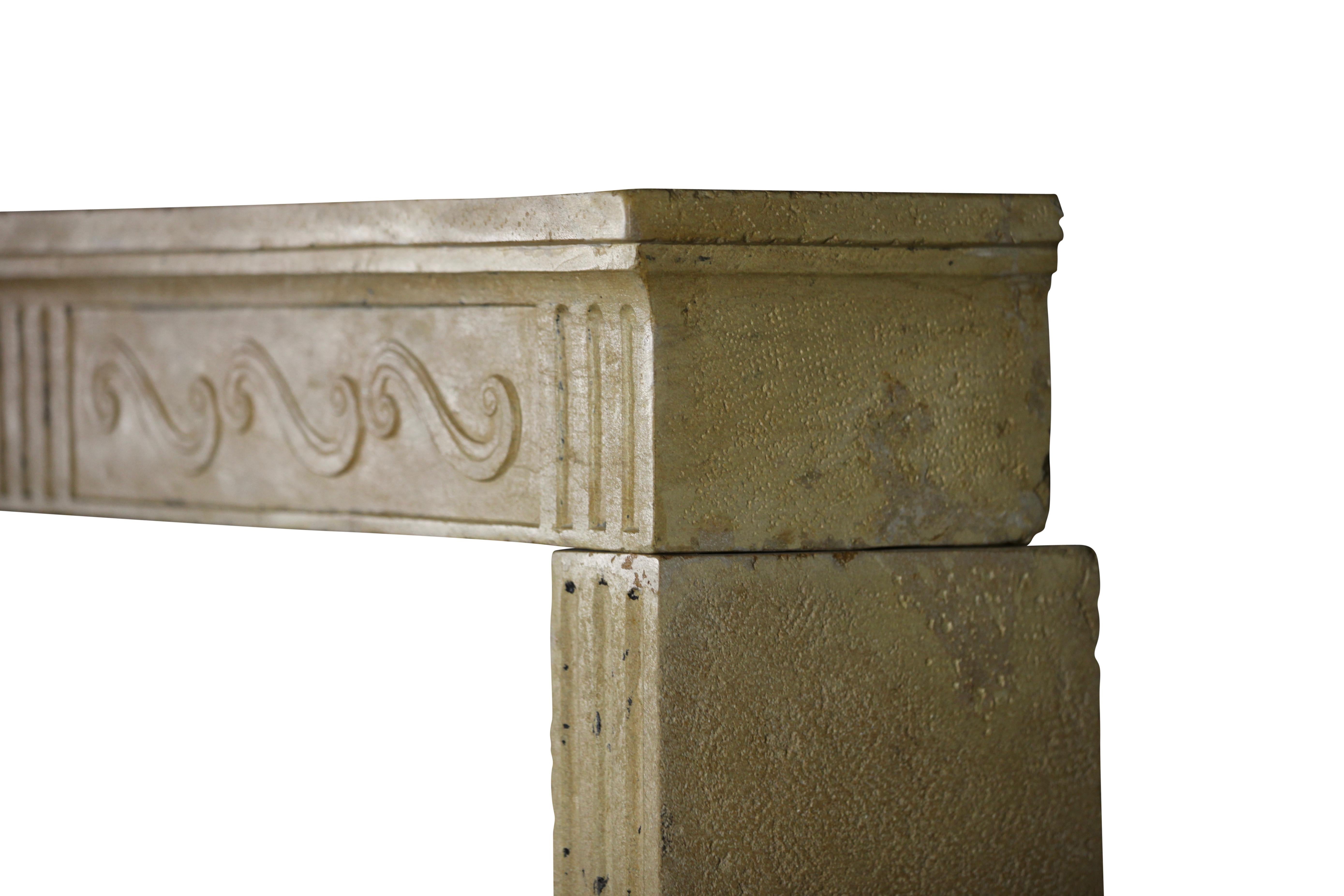 French Country Original Antique Fireplace Surround in Limestone For Sale 5