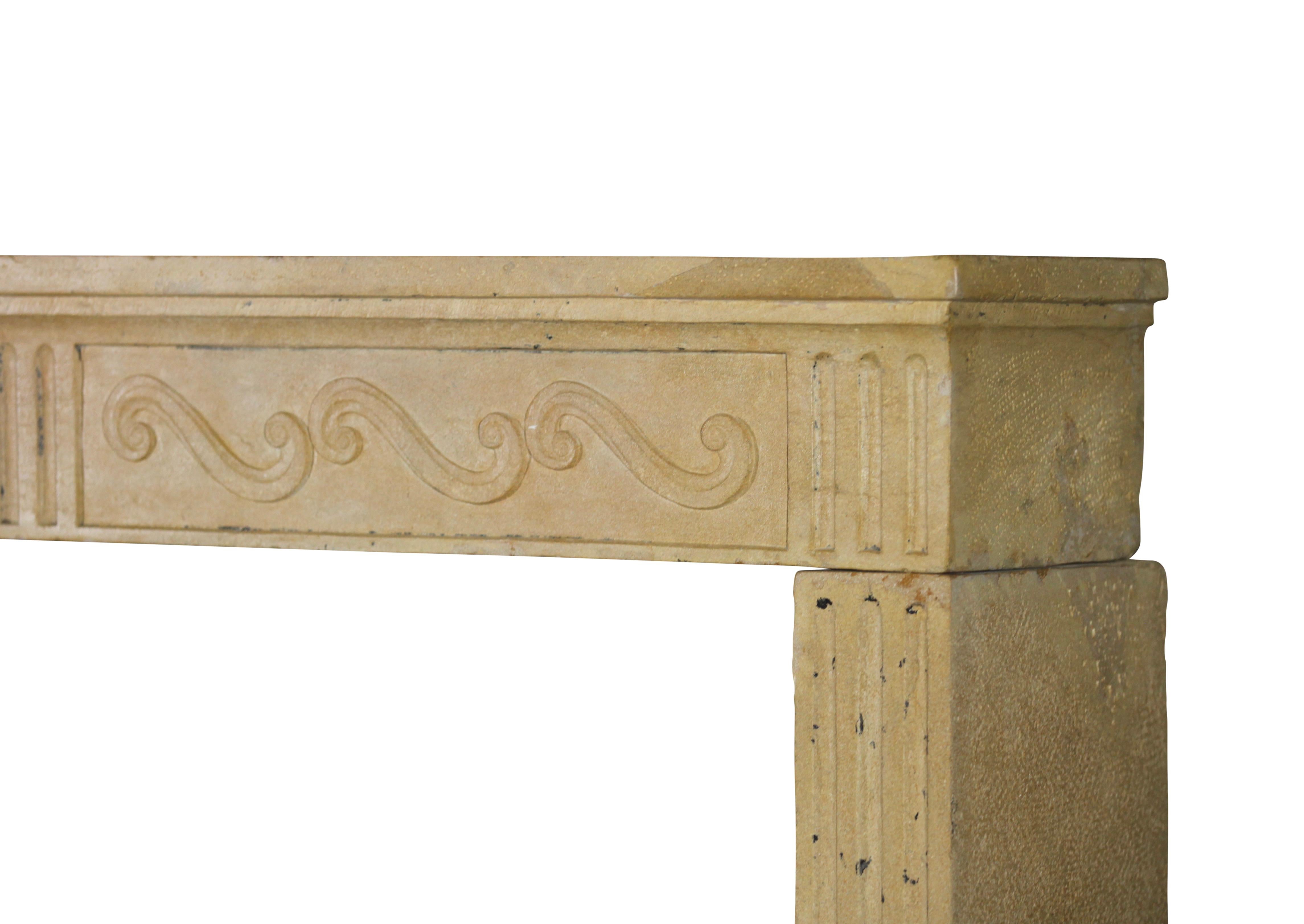 French Country Original Antique Fireplace Surround in Limestone For Sale 6