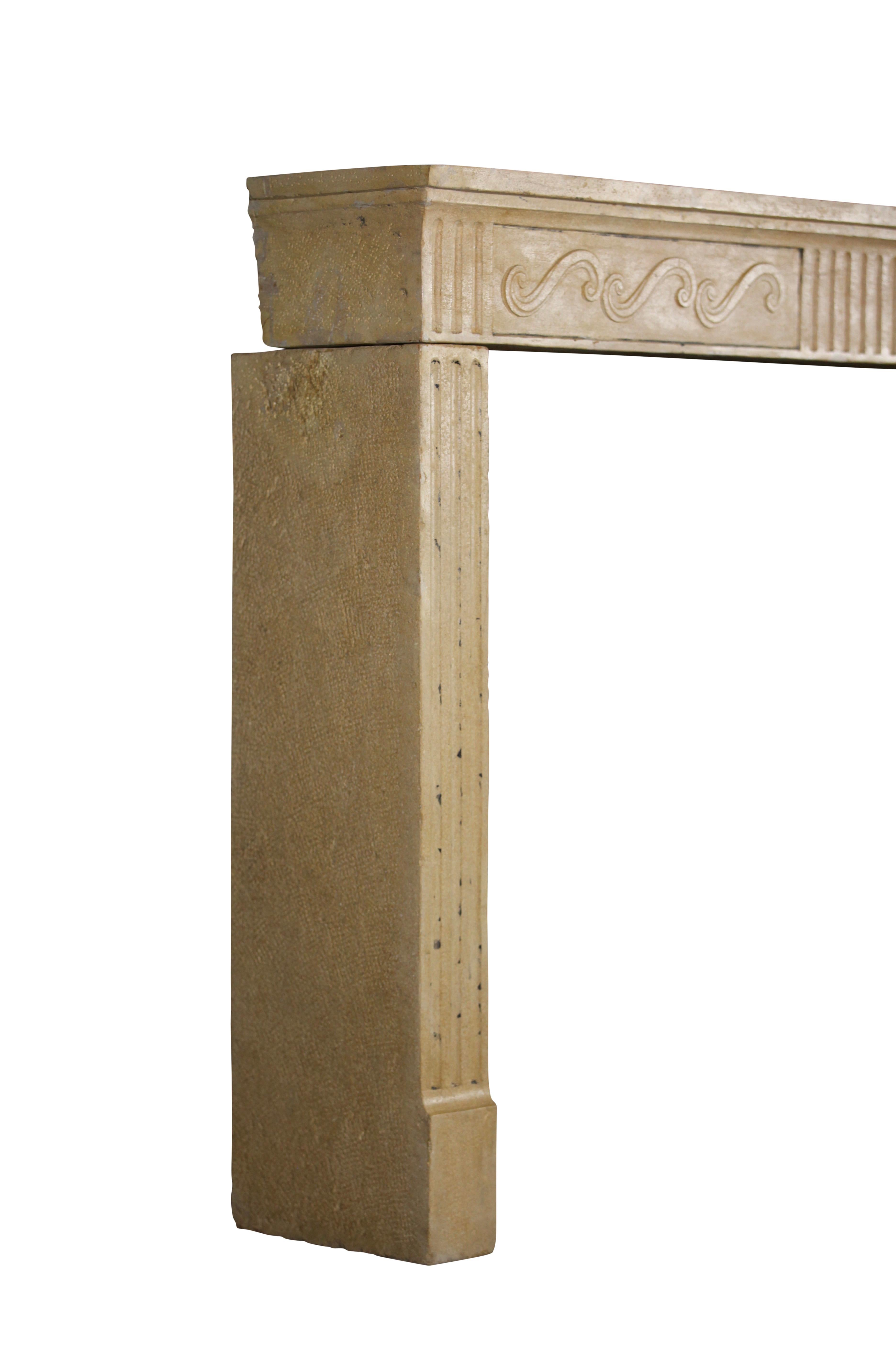 French Country Original Antique Fireplace Surround in Limestone For Sale 8