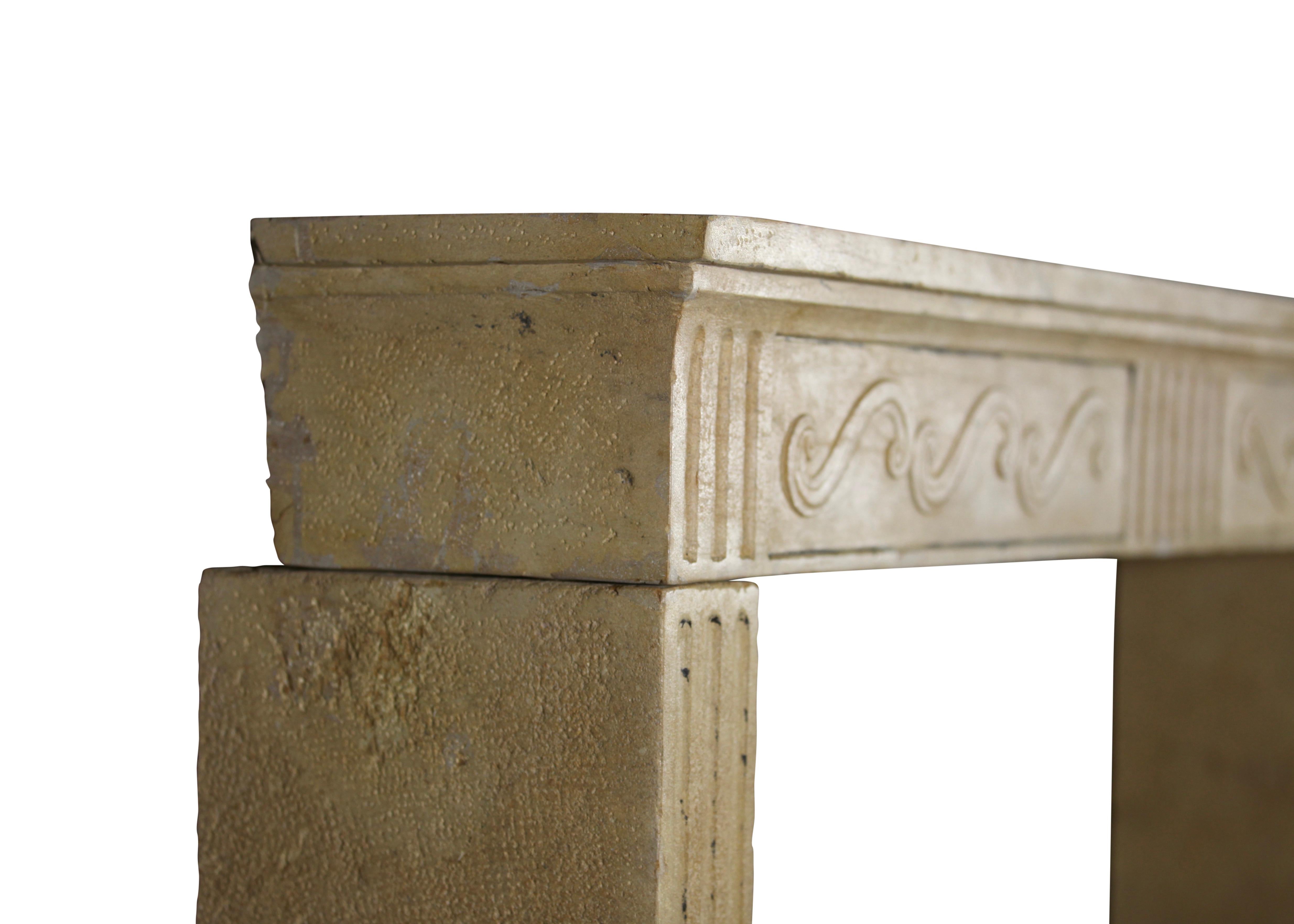 French Country Original Antique Fireplace Surround in Limestone For Sale 9