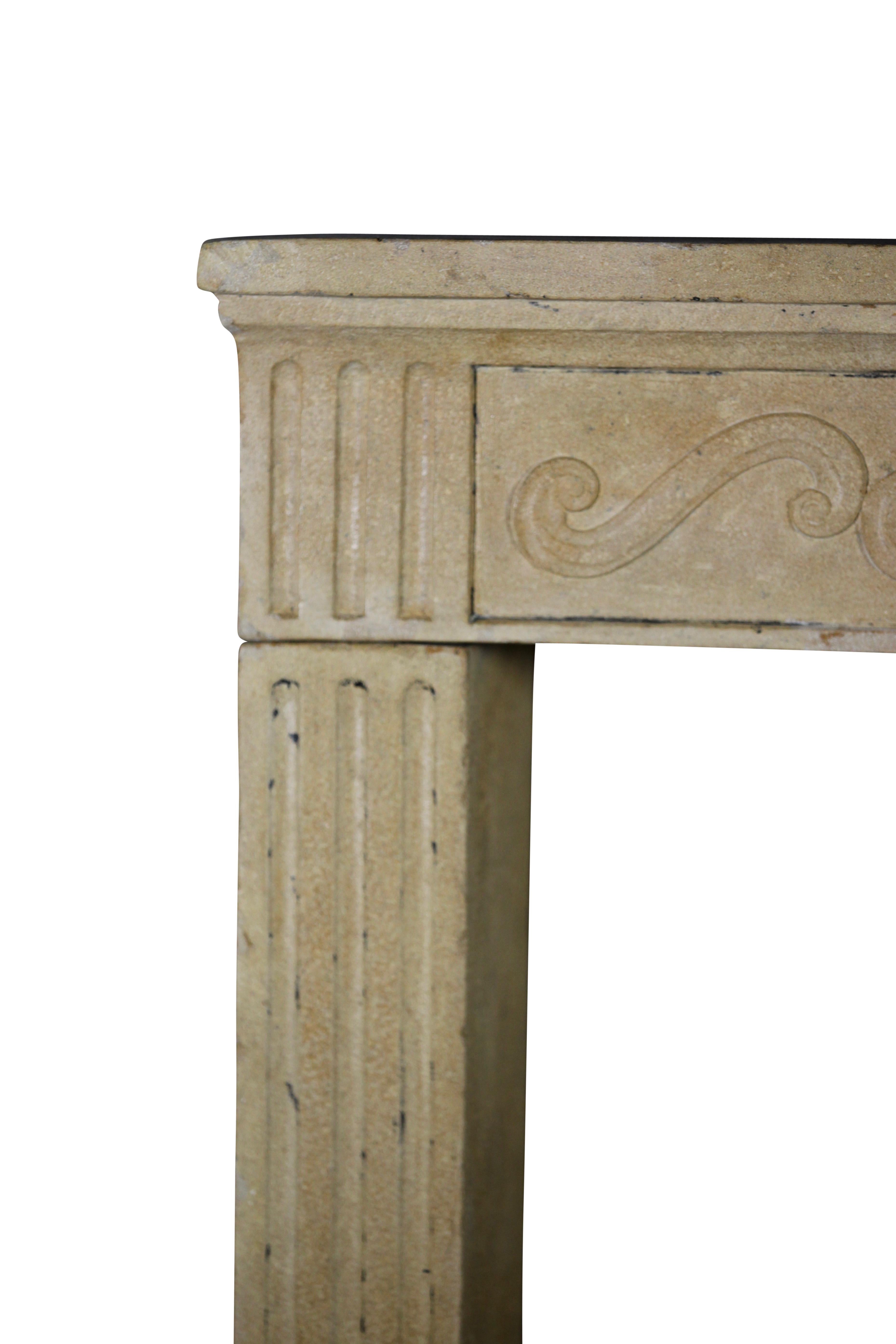 Hand-Carved French Country Original Antique Fireplace Surround in Limestone For Sale