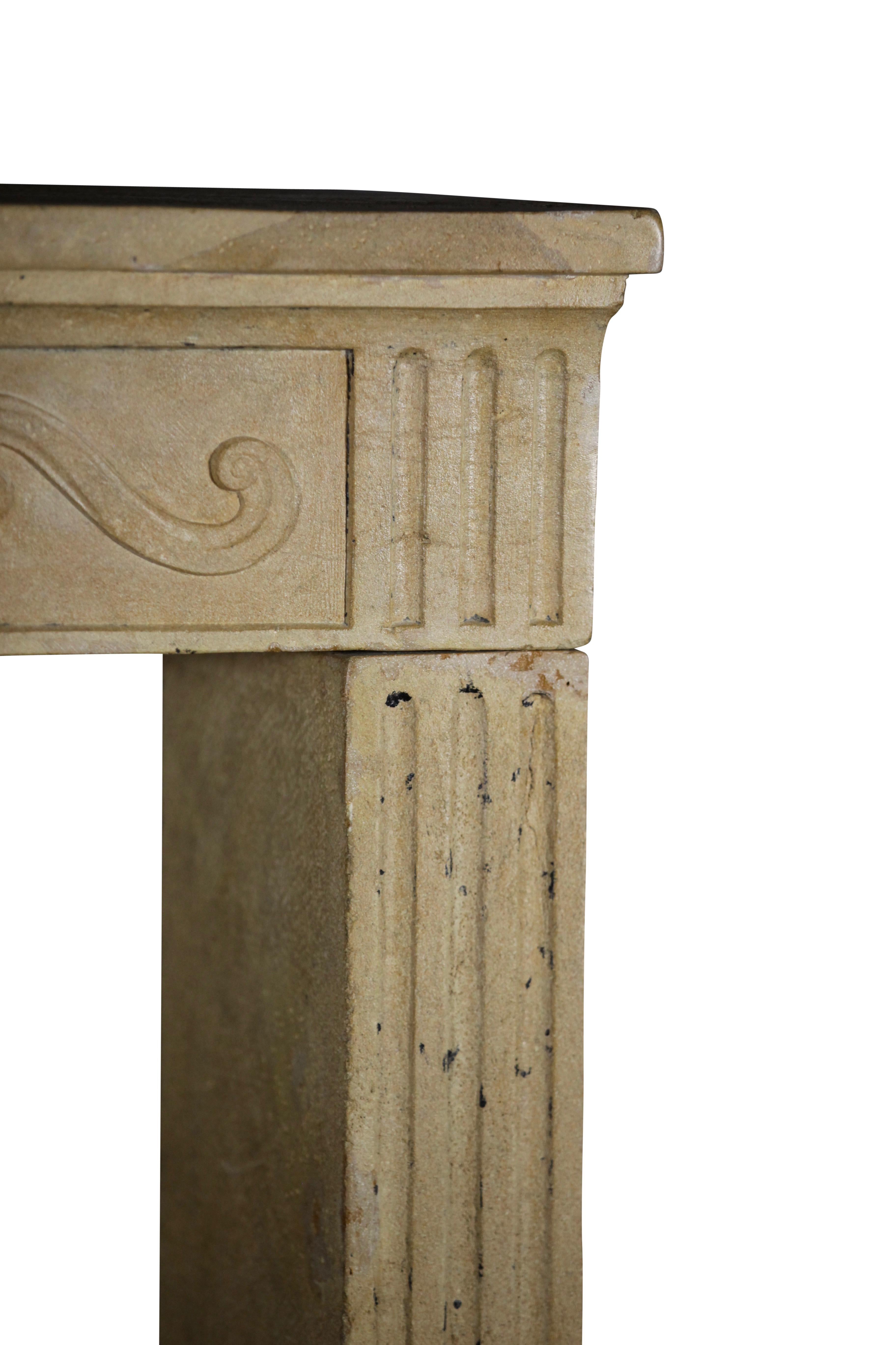 18th Century and Earlier French Country Original Antique Fireplace Surround in Limestone For Sale