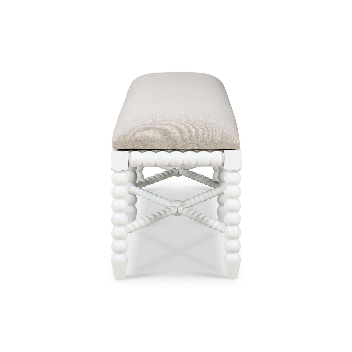Asian French Country Painted Bench - White For Sale