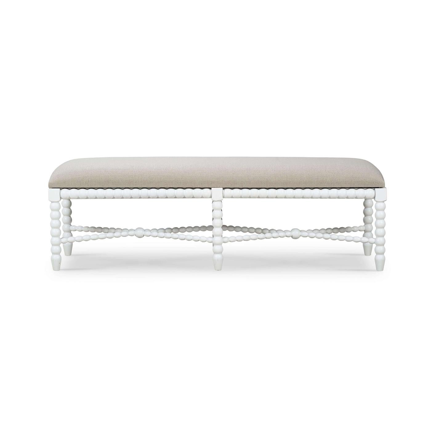 Wood French Country Painted Bench - White For Sale
