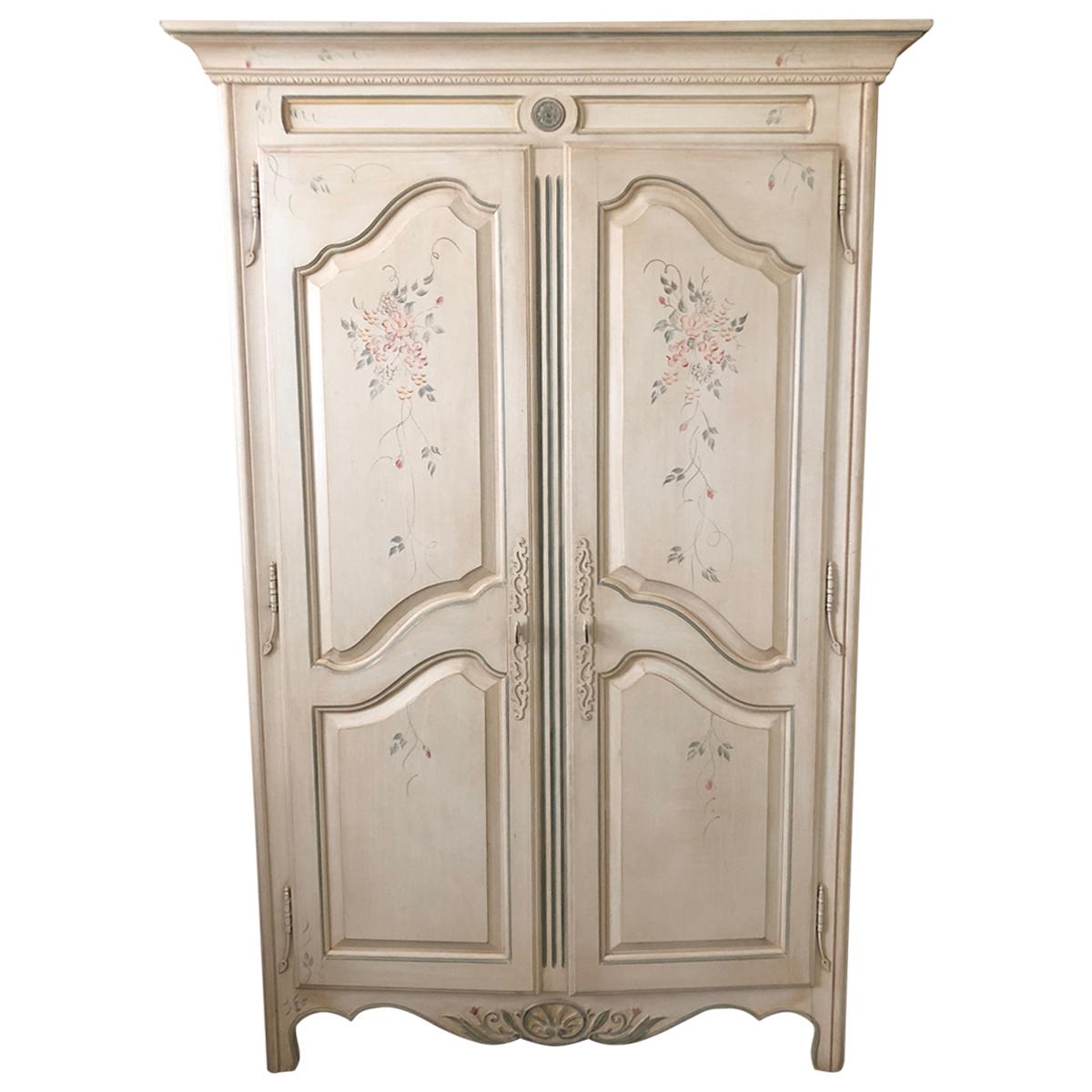 French Country Painted Wardrobe Armoire by Ethan Allen
