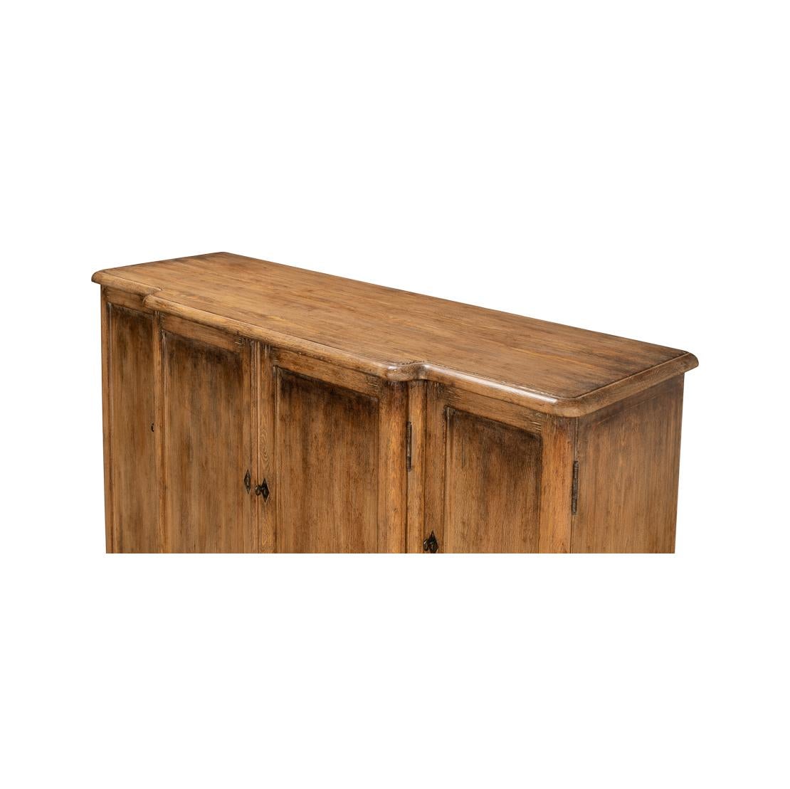 Asian French Country Pine Breakfront Credenza For Sale