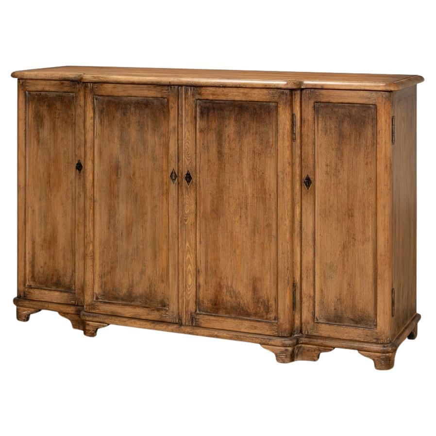 French Country Pine Breakfront Credenza For Sale