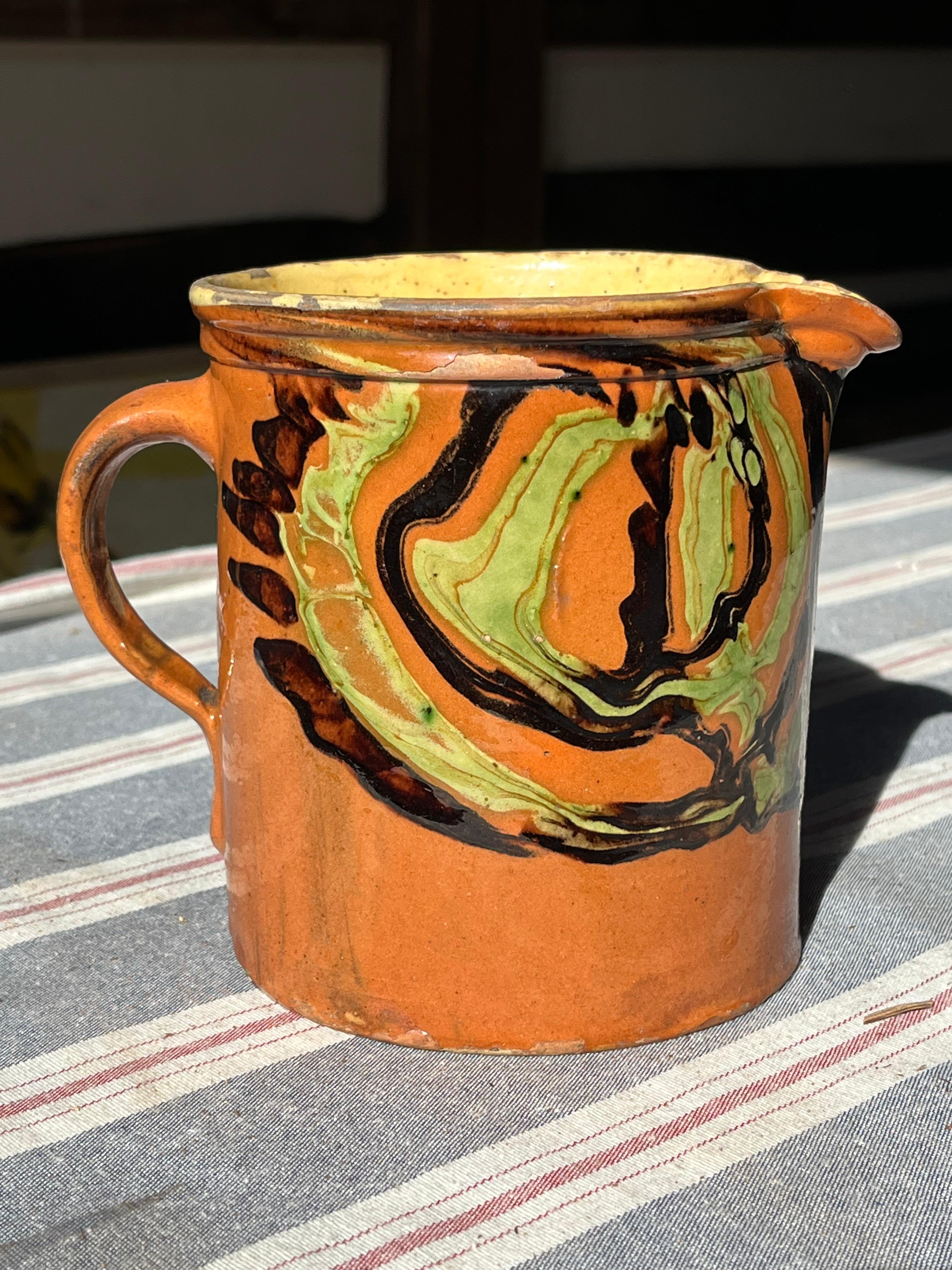 Glazed French Country Pitcher, Jaspe