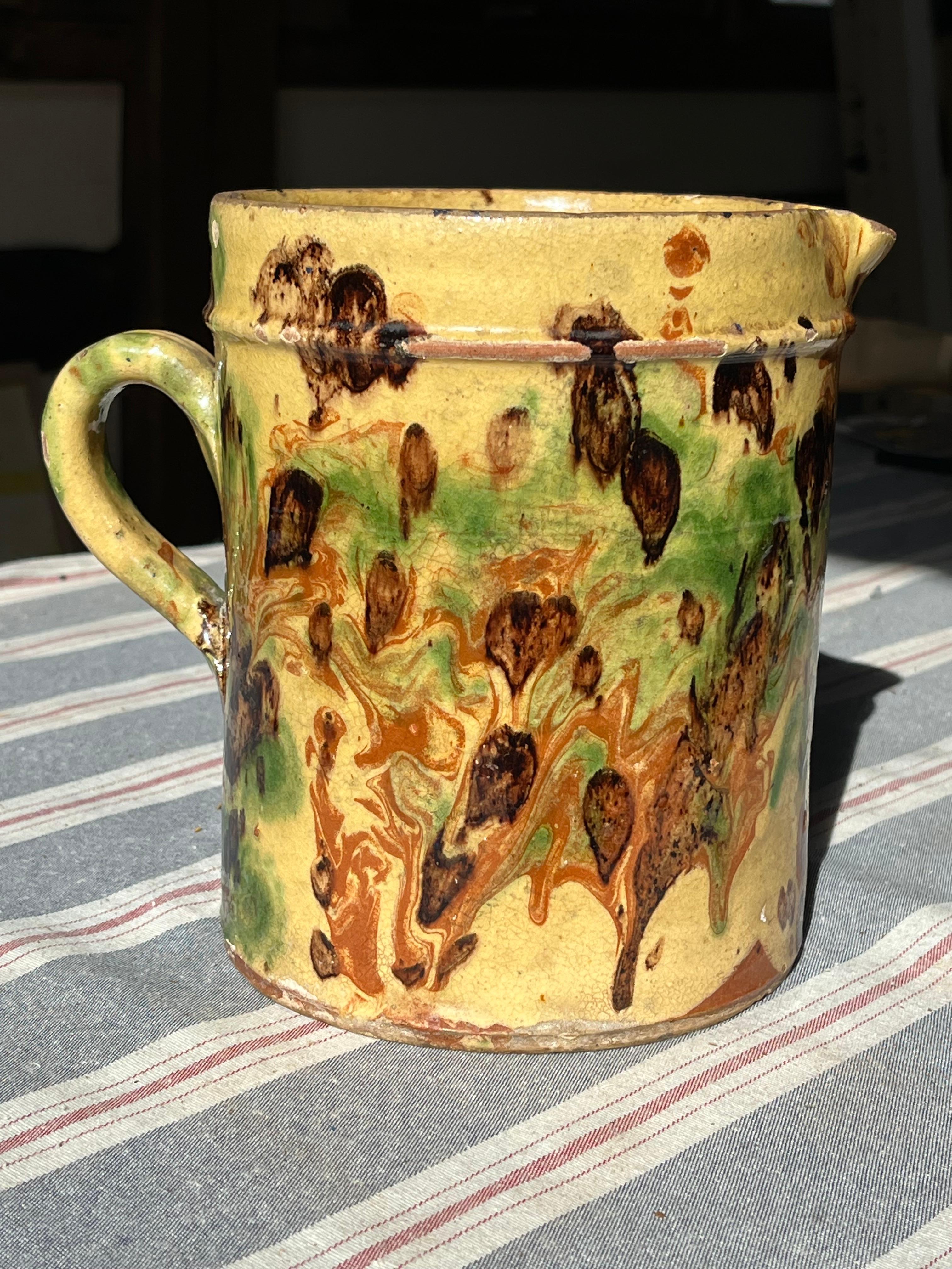 Glazed French Country Pitcher, Jaspe