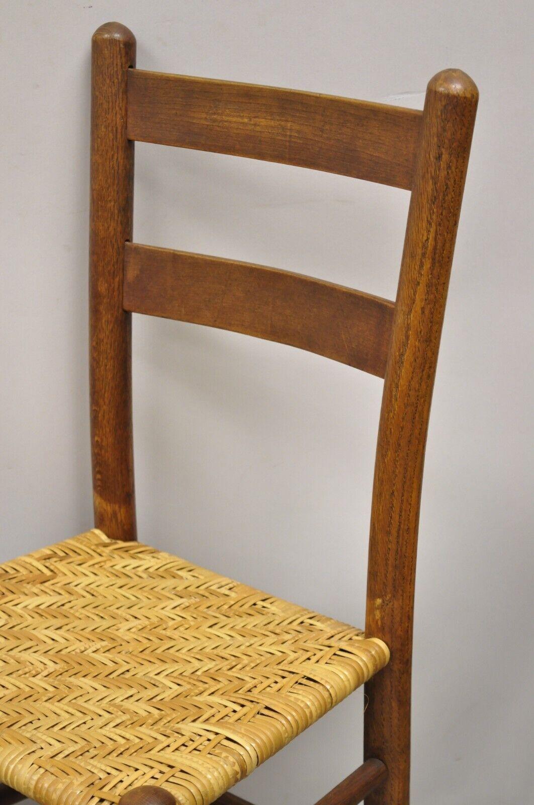 French Country Primitive Oak Ladderback Small Rattan Dining Chairs, Set of 4 7