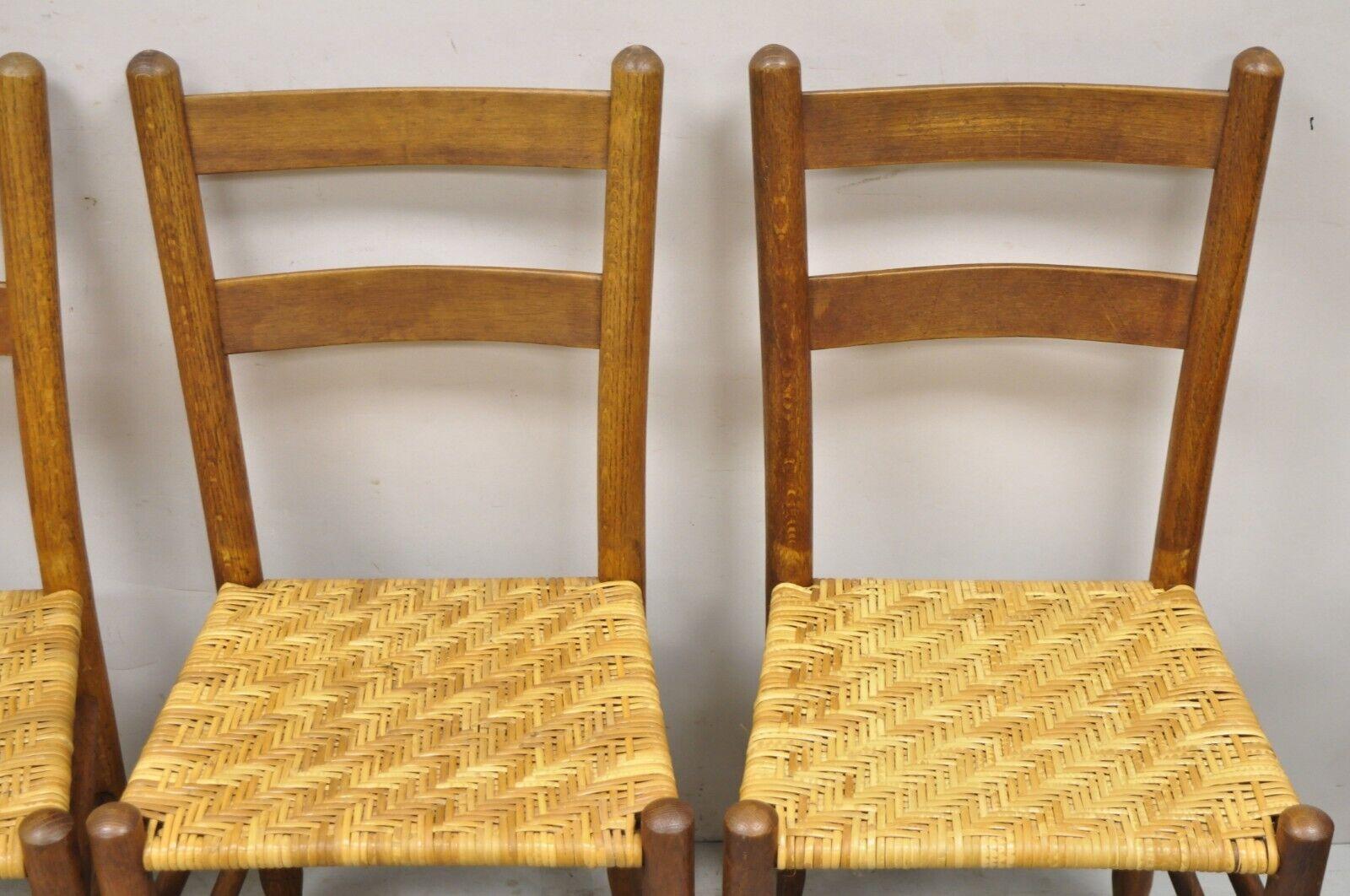 French Country Primitive Oak Ladderback Small Rattan Dining Chairs, Set of 4 1