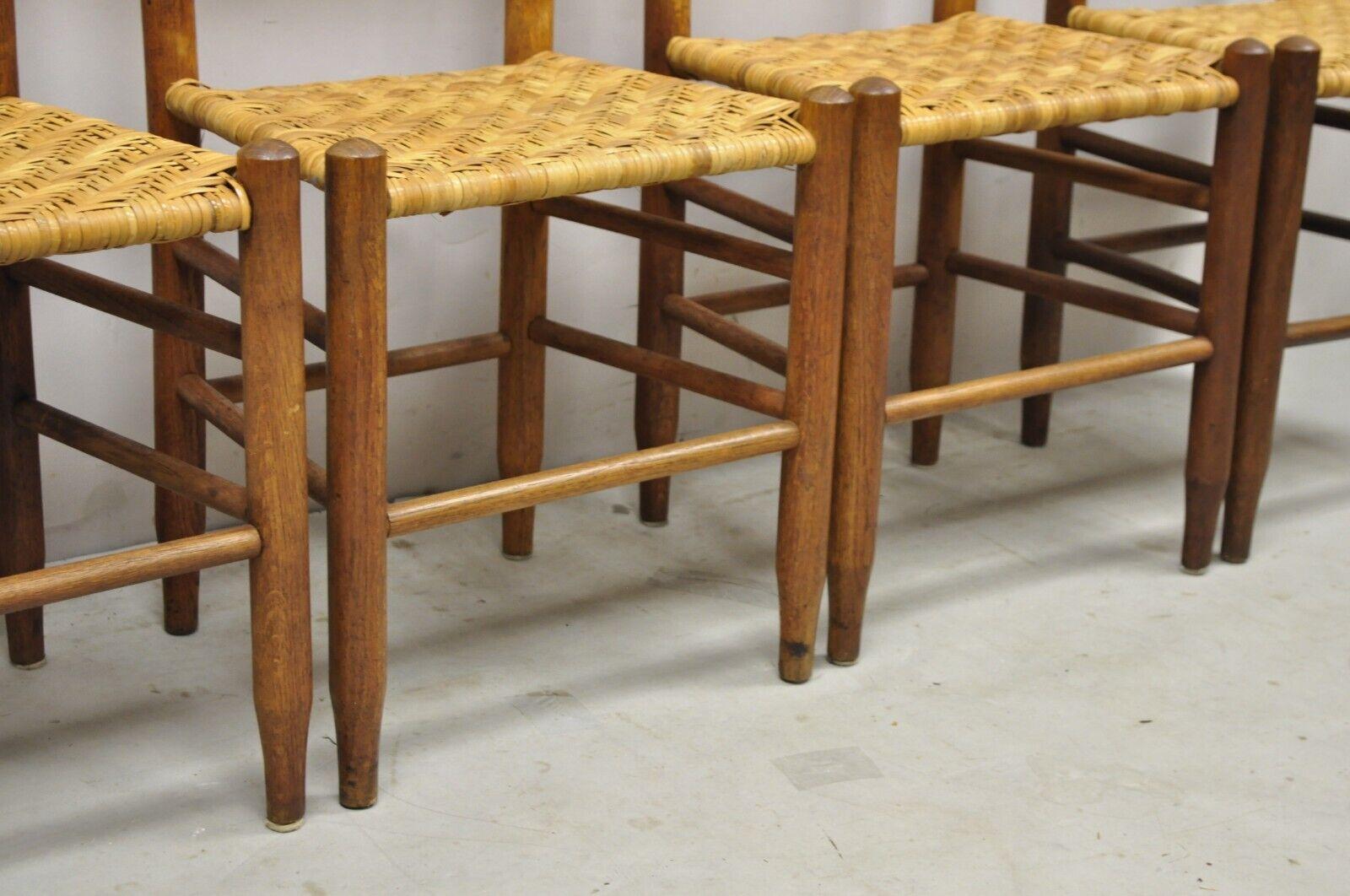 French Country Primitive Oak Ladderback Small Rattan Dining Chairs, Set of 4 3