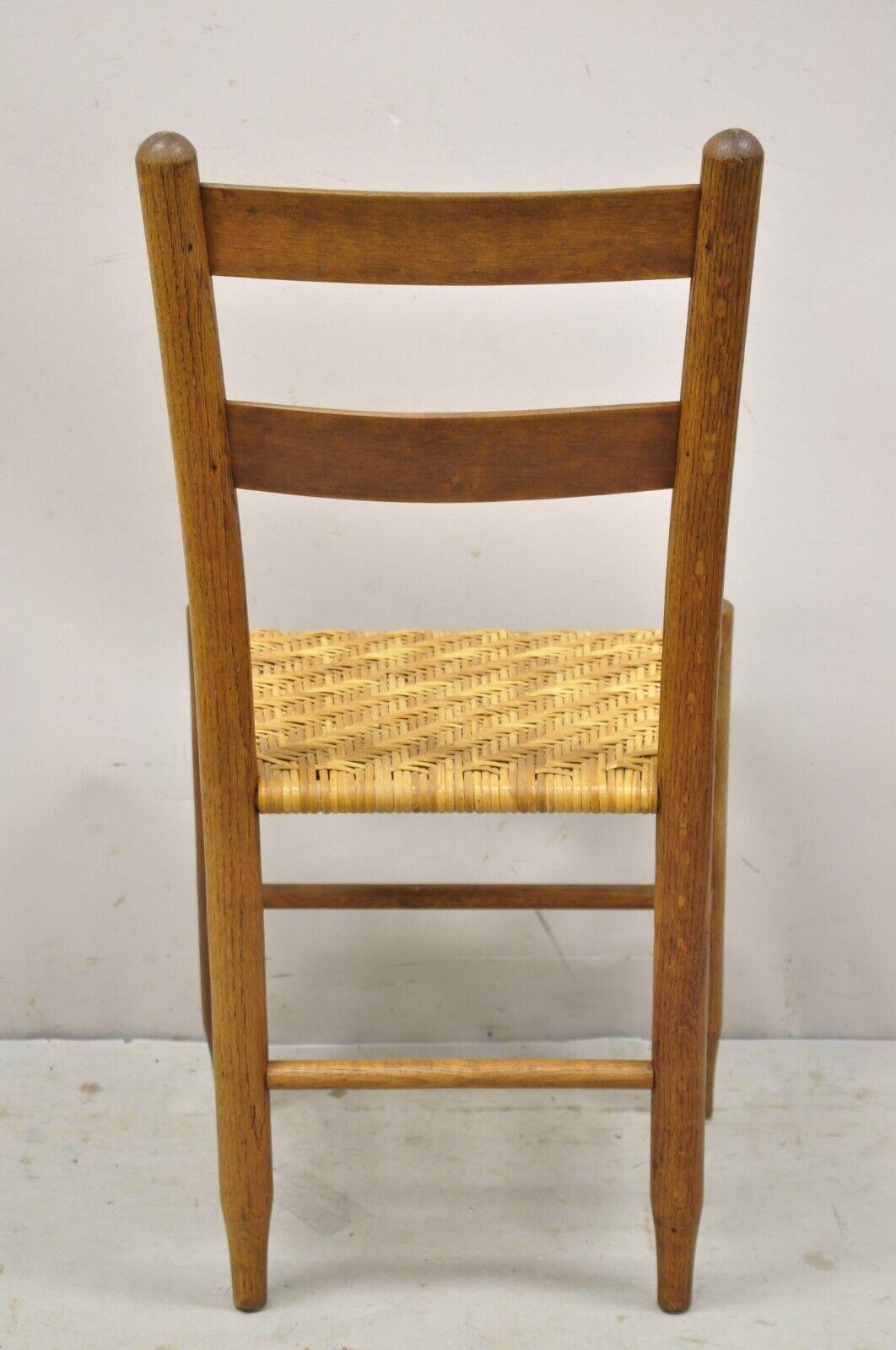 French Country Primitive Oak Ladderback Small Rattan Dining Chairs, Set of 4 4
