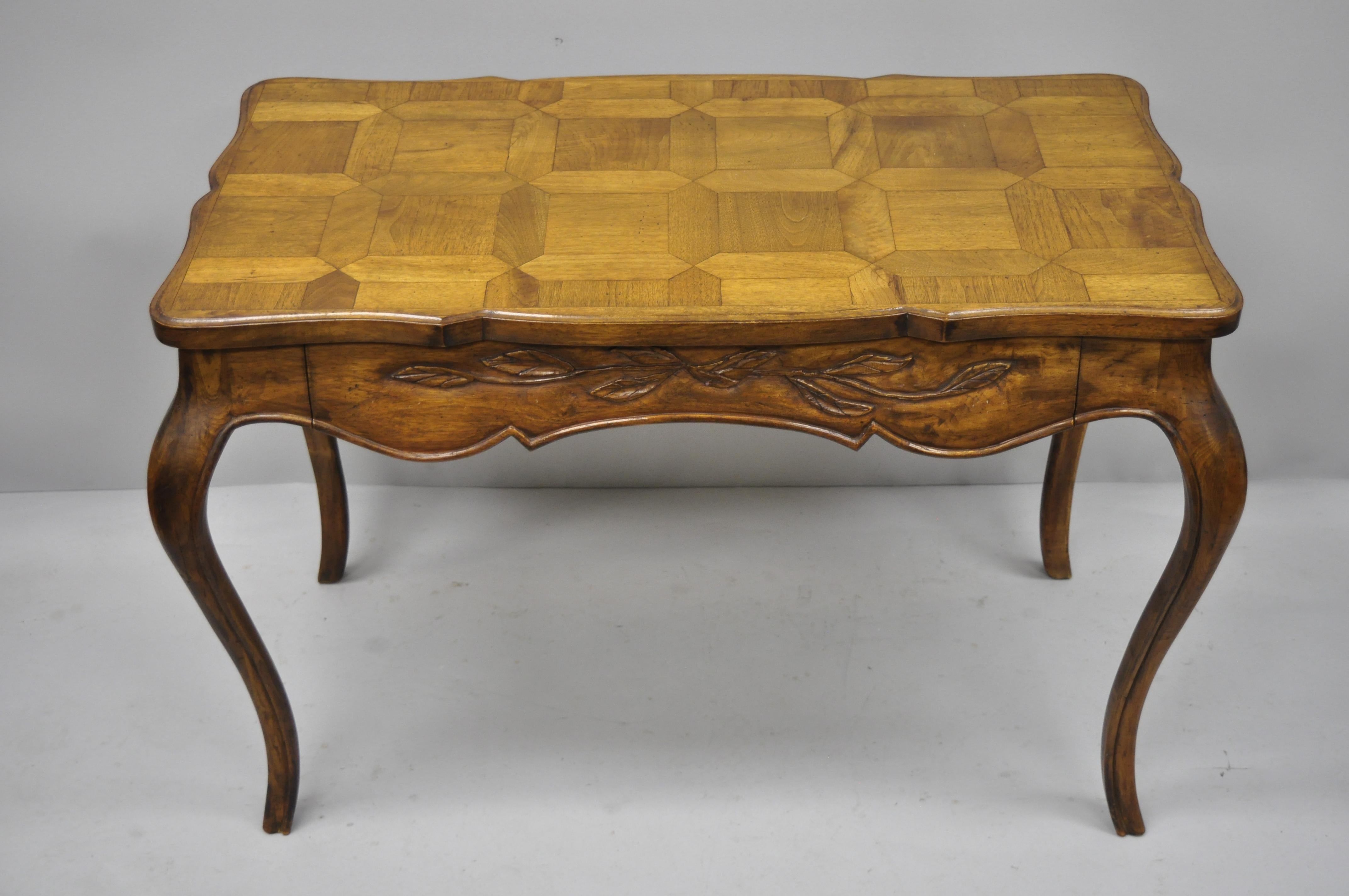 French Country Provincial 1 Drawer Writing Desk Parquetry Inlaid Walnut Top 2