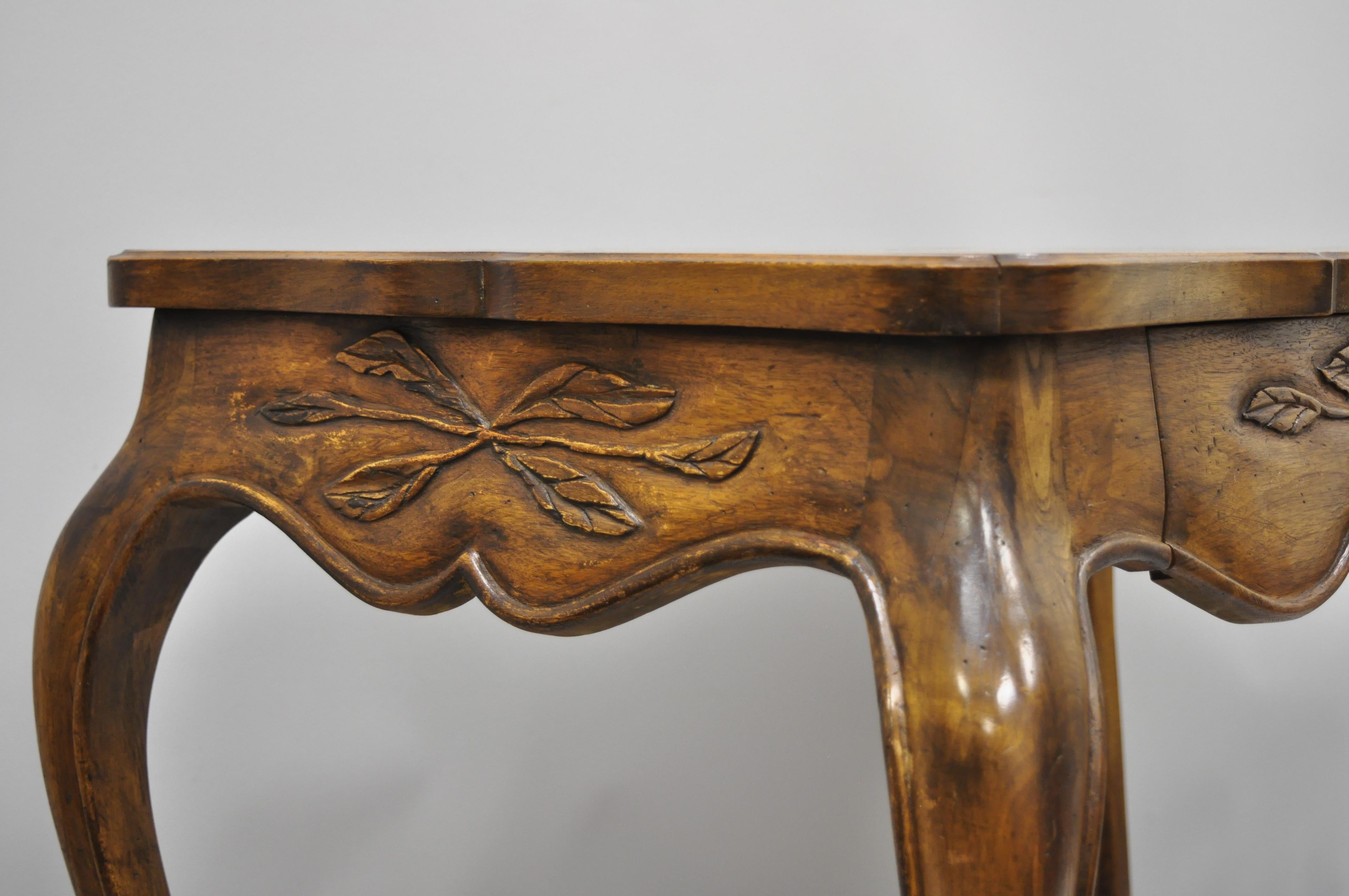 French Country Provincial 1 Drawer Writing Desk Parquetry Inlaid Walnut Top In Good Condition In Philadelphia, PA