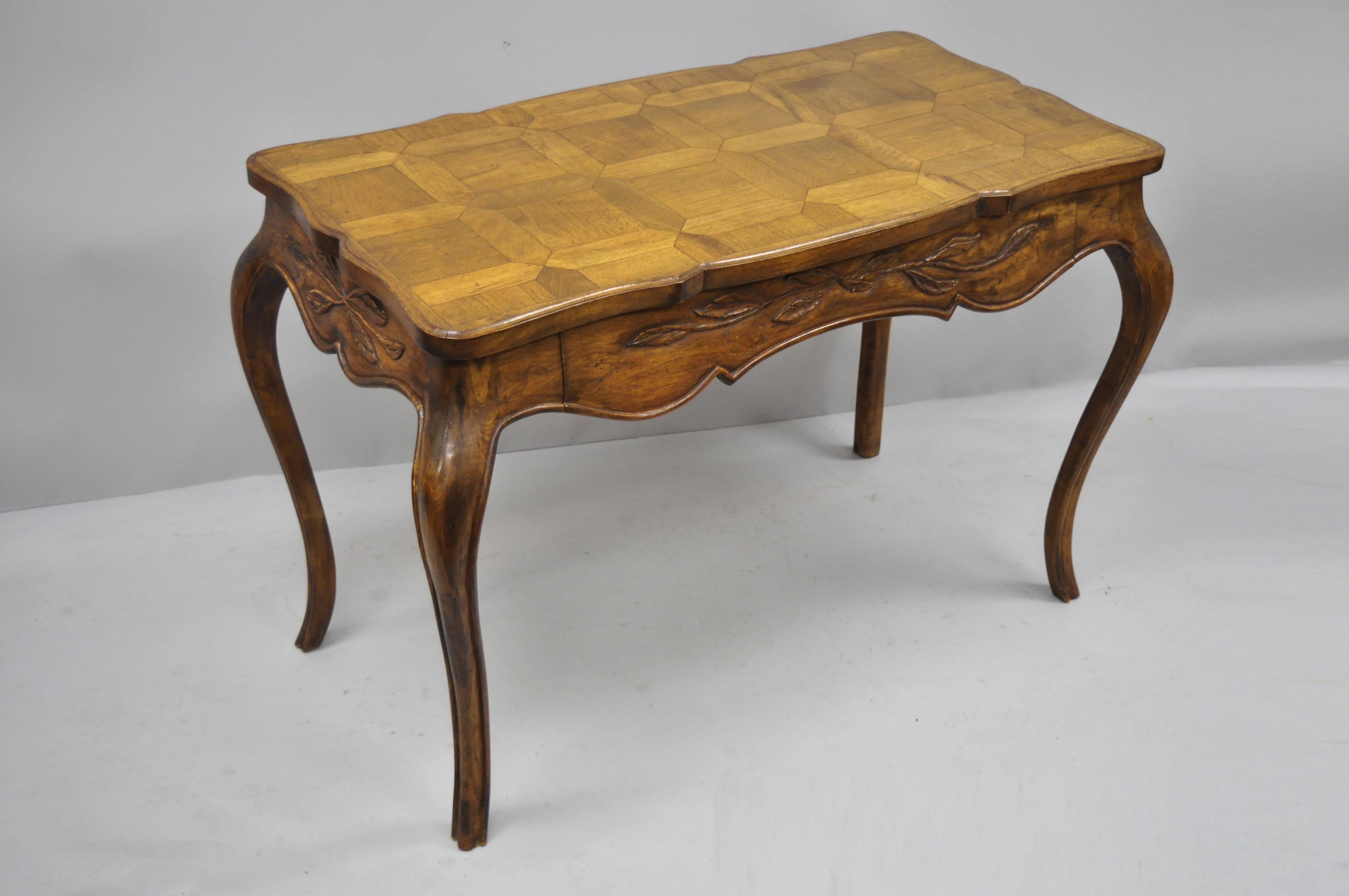 French Country Provincial 1 Drawer Writing Desk Parquetry Inlaid Walnut Top 1