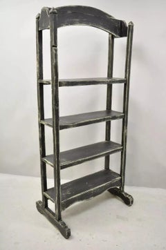 French Country Provincial Black & White Distress Painted Bookcase Display Stand