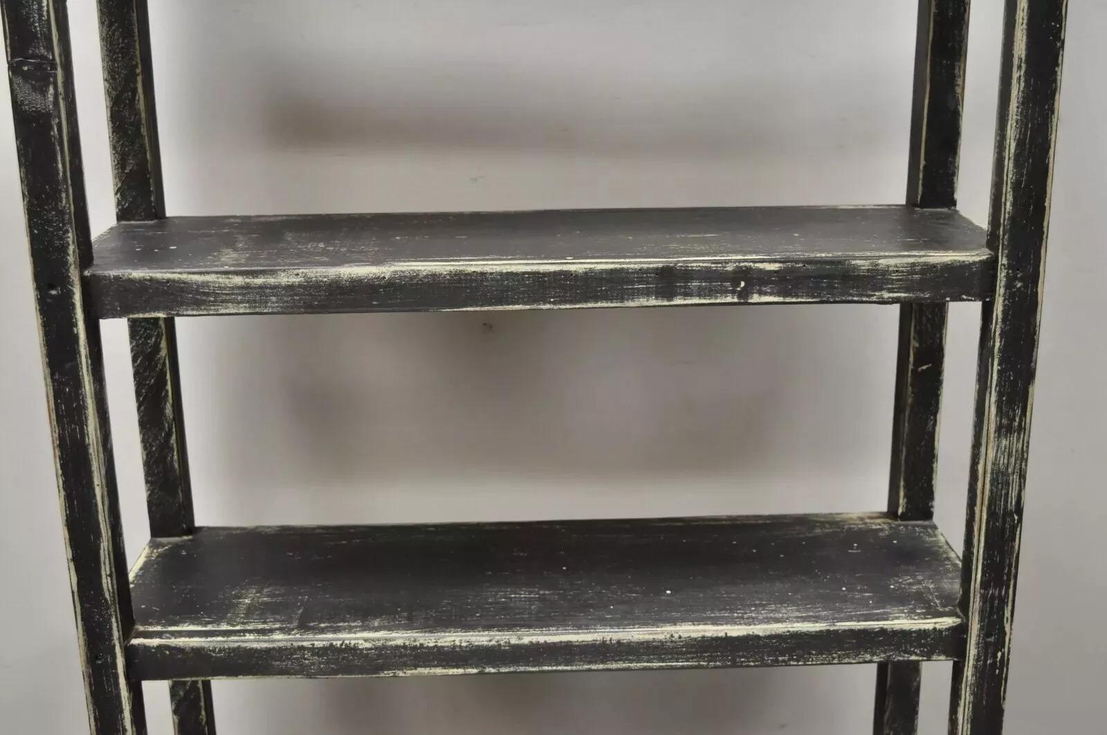 Unknown French Country Provincial Black & White Distress Painted Bookcase Display Stand