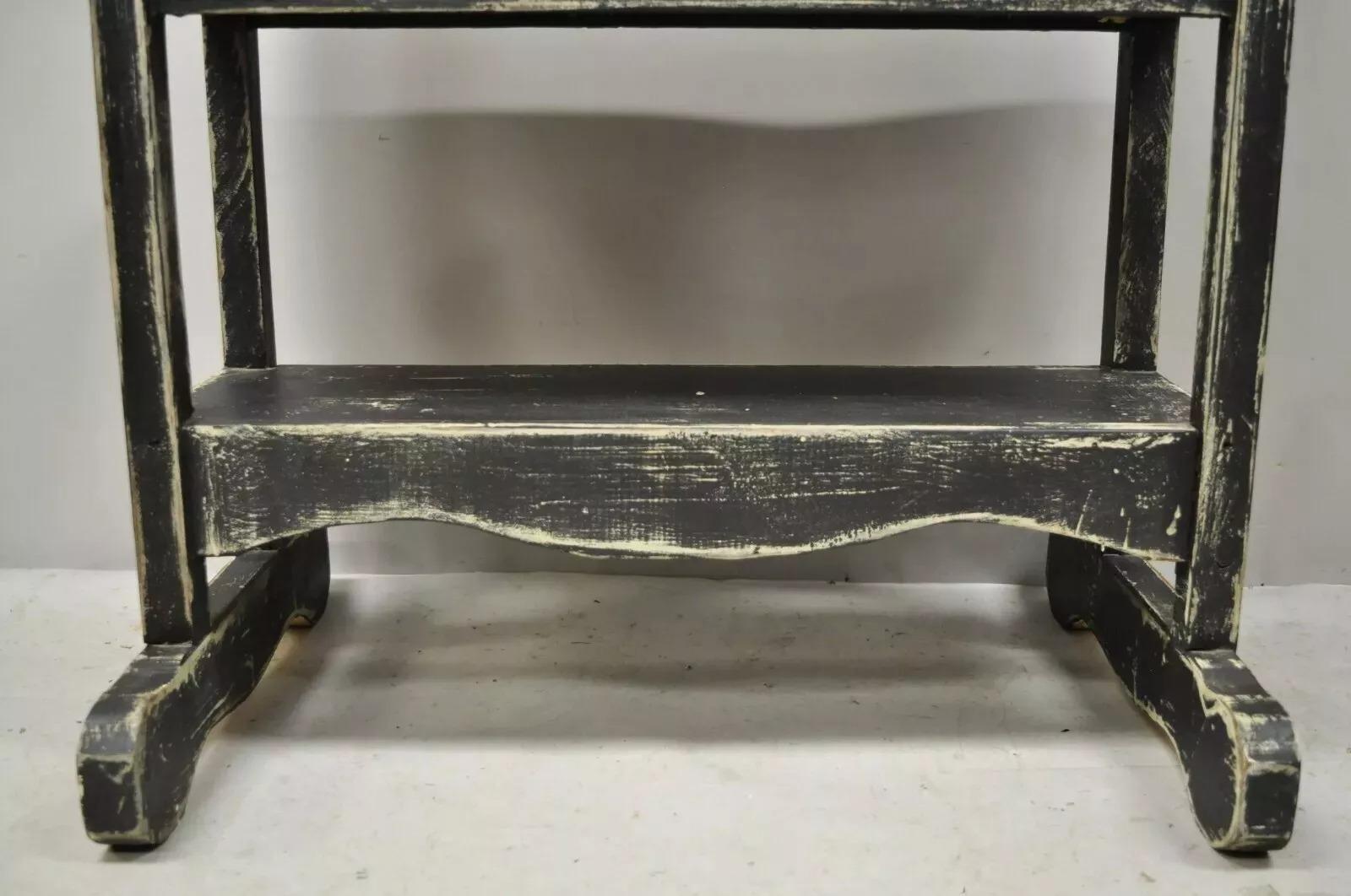 French Country Provincial Black & White Distress Painted Bookcase Display Stand In Good Condition In Philadelphia, PA