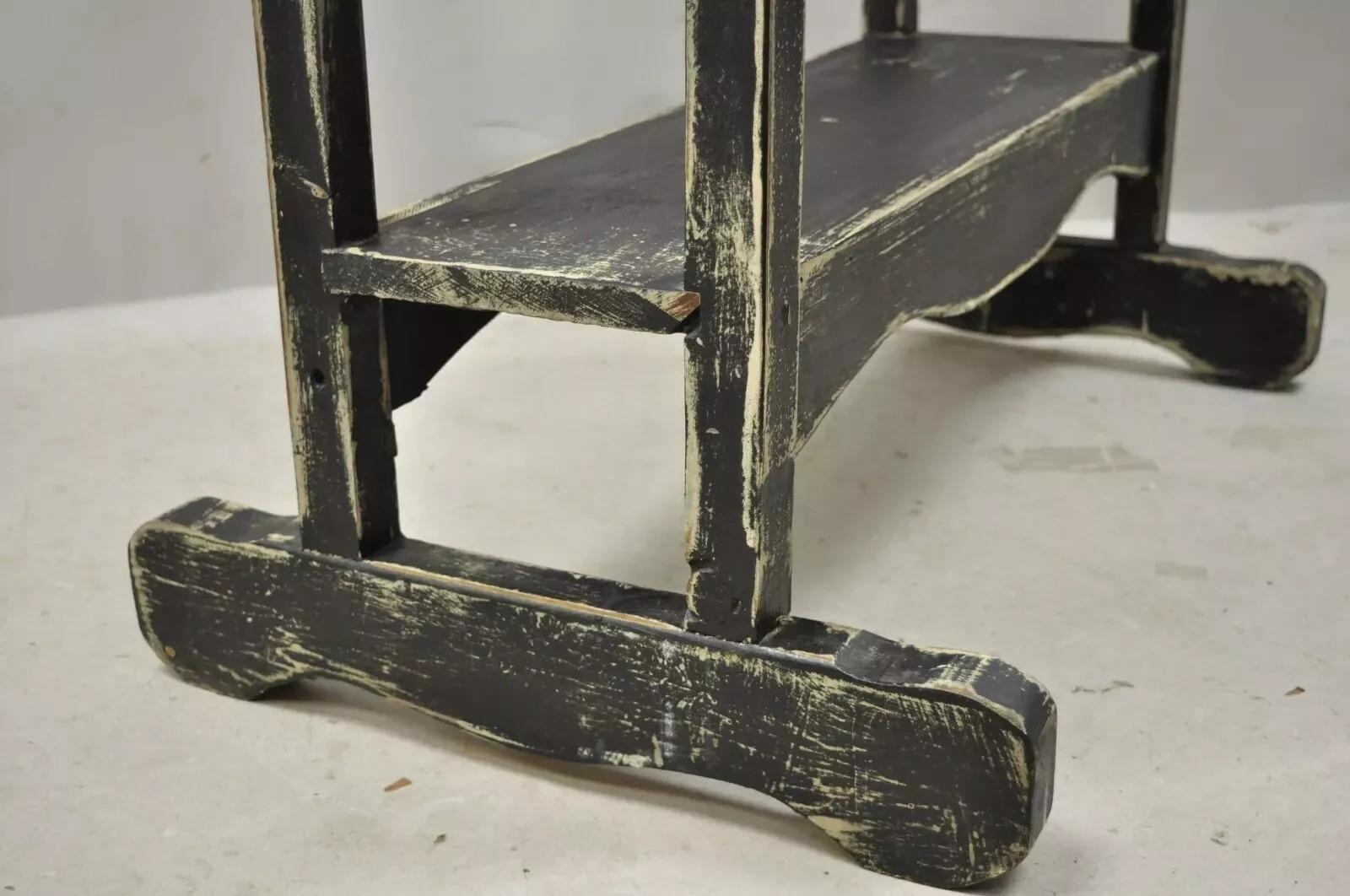 20th Century French Country Provincial Black & White Distress Painted Bookcase Display Stand