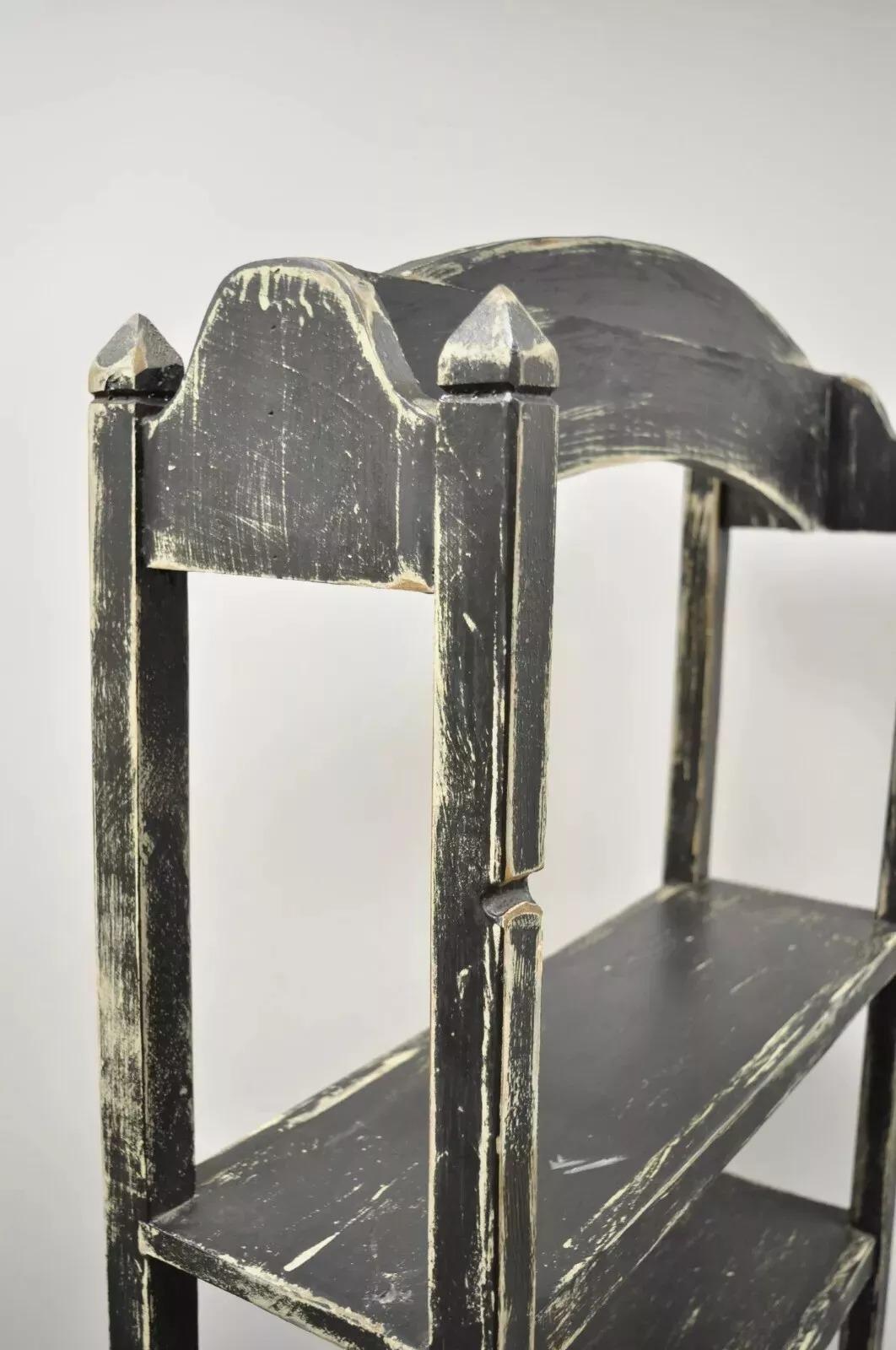 Wood French Country Provincial Black & White Distress Painted Bookcase Display Stand