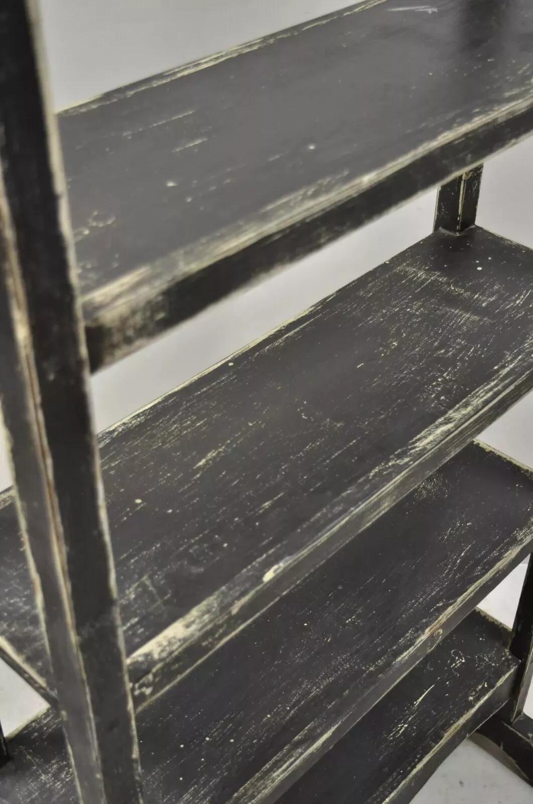 French Country Provincial Black & White Distress Painted Bookcase Display Stand 1