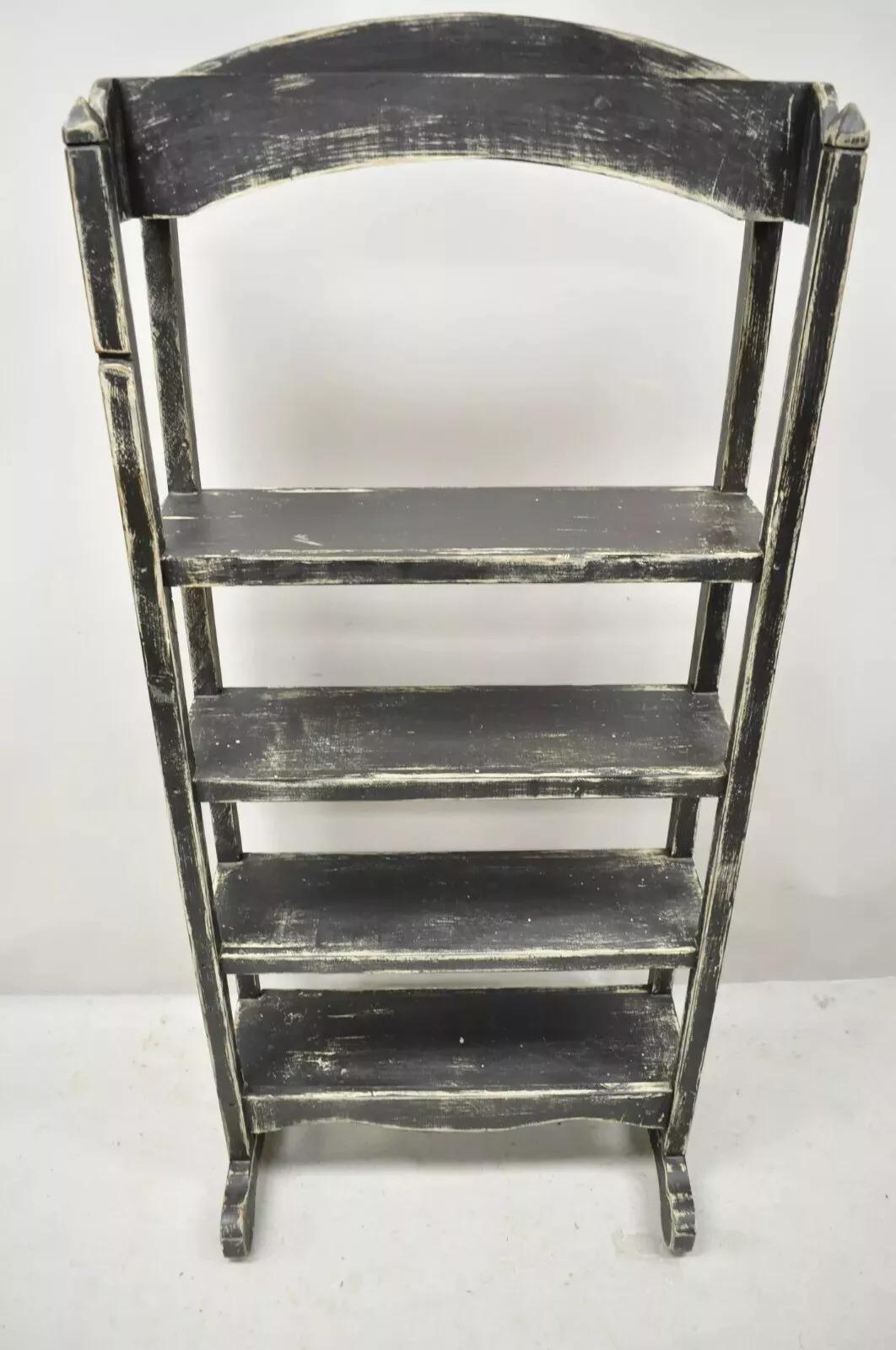 French Country Provincial Black & White Distress Painted Bookcase Display Stand 2