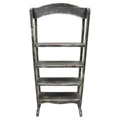 French Country Provincial Black & White Distress Painted Bookcase Display Stand