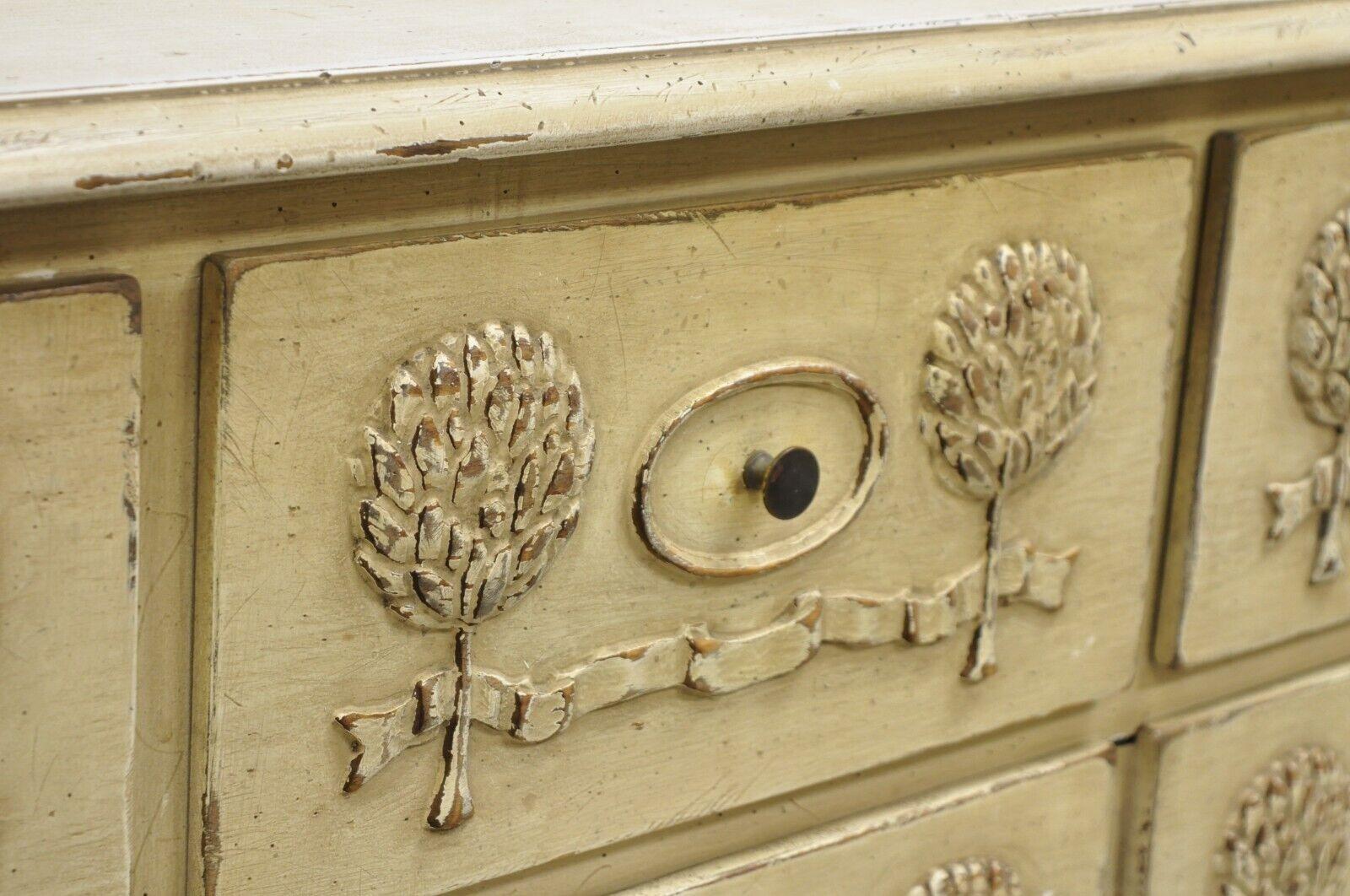 Other French Country Provincial Cream Distress Painted 8 Drawer Dresser by Roundtree For Sale
