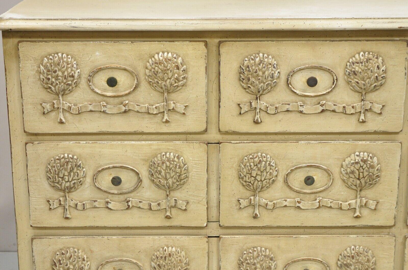 French Country Provincial Cream Distress Painted 8 Drawer Dresser by Roundtree In Good Condition For Sale In Philadelphia, PA