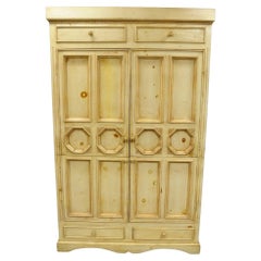 French Country Provincial Distressed Knotty Pine Wood 2 Part Cupboard Cabinet
