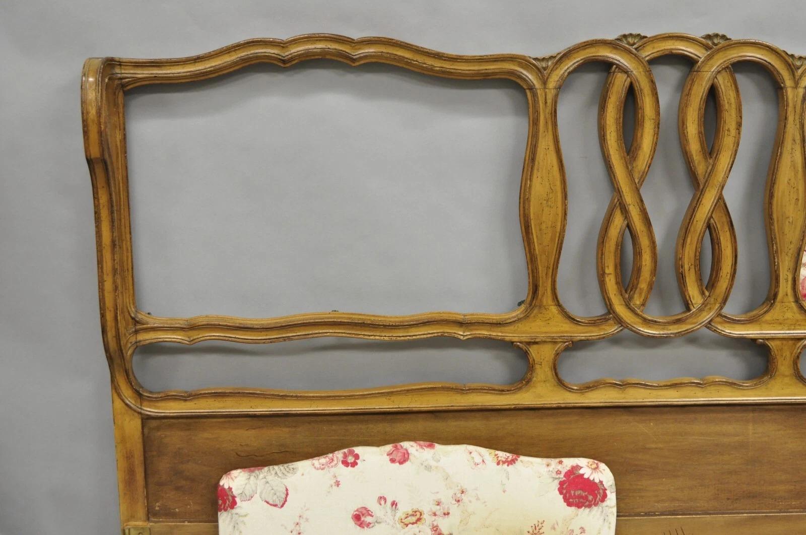 Legno di alberi da frutto Testiera per letto matrimoniale French Country Provincial Hollywood Regency Pretzel Scroll King Sz in vendita