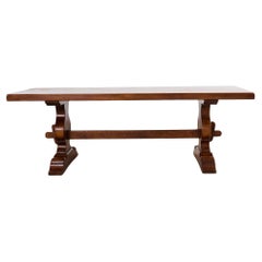 Table à manger à tréteaux de ferme provinciale française en chêne