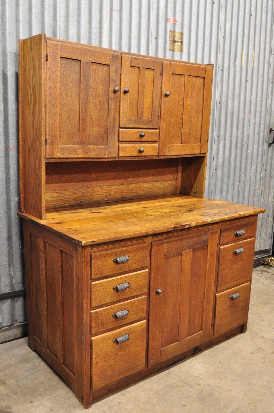 French Country Provincial Oak Wood Chestnut Kitchen Cupboard Hutch