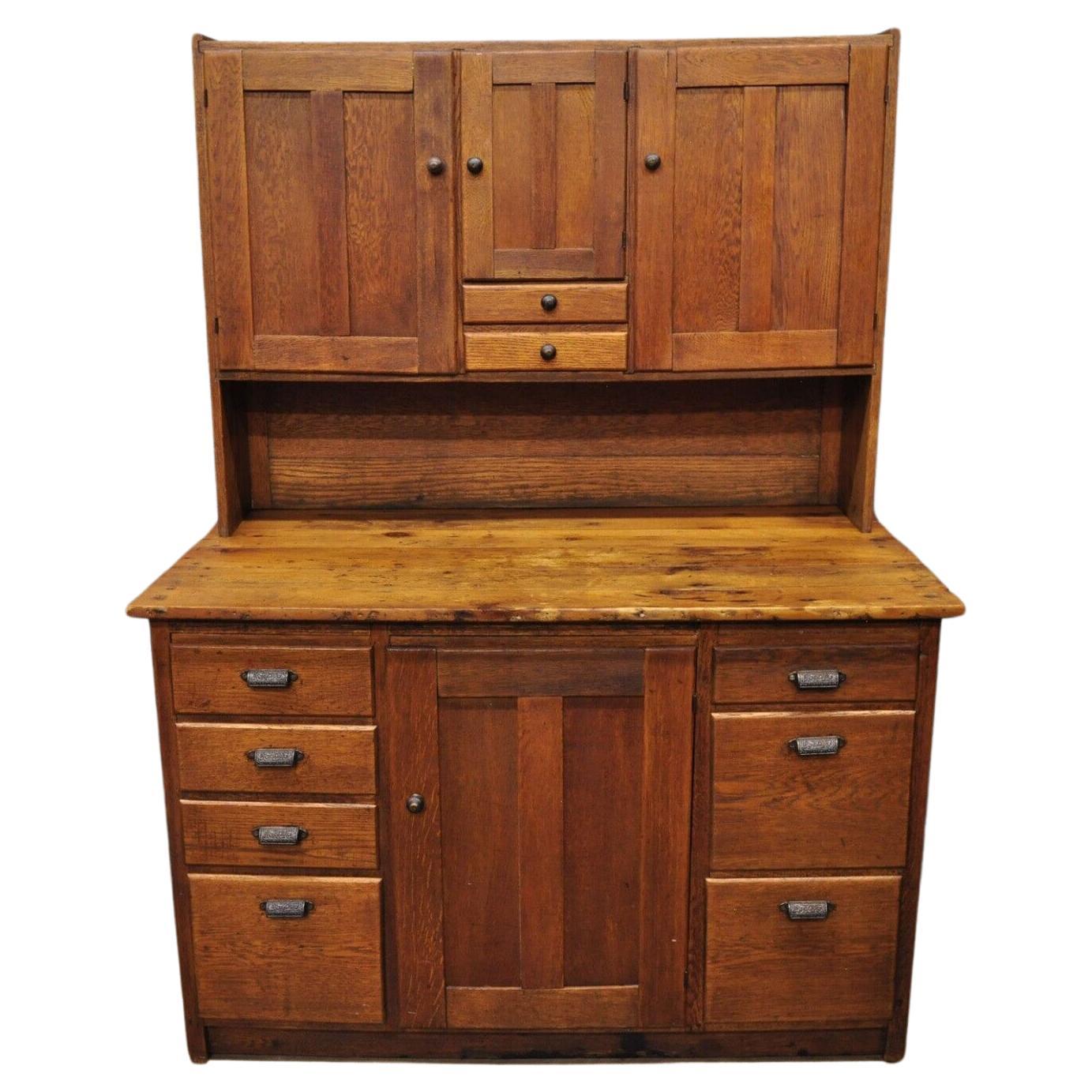 French Country Provincial Oak Wood Chestnut Kitchen Cupboard Hutch Cabinet