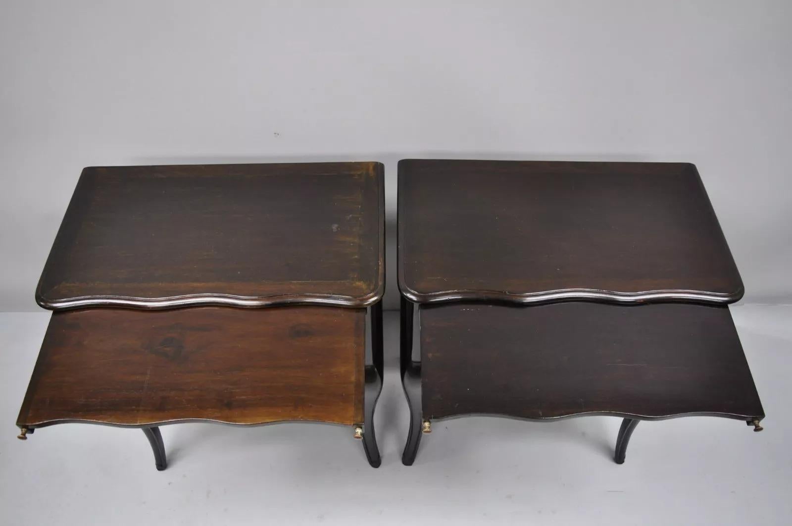 French Country Provincial Style Bombe Nightstands Attr. Auffray - a Pair In Good Condition For Sale In Philadelphia, PA
