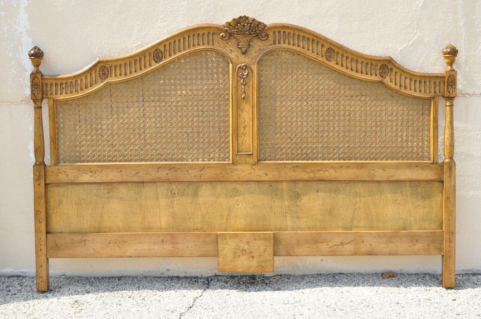 Caning French Country Provincial Style Cane Panel King Size Bed Headboard attr. Karges