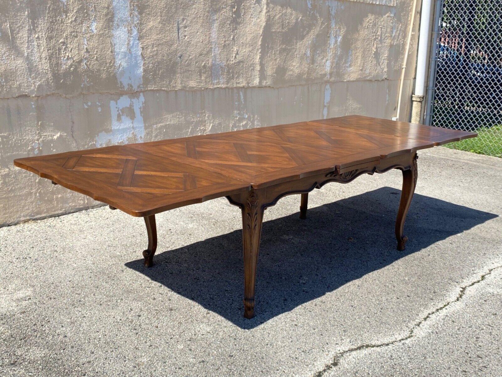 French Country Provincial Style Walnut Parquetry Inlay Extension Dining Table 6