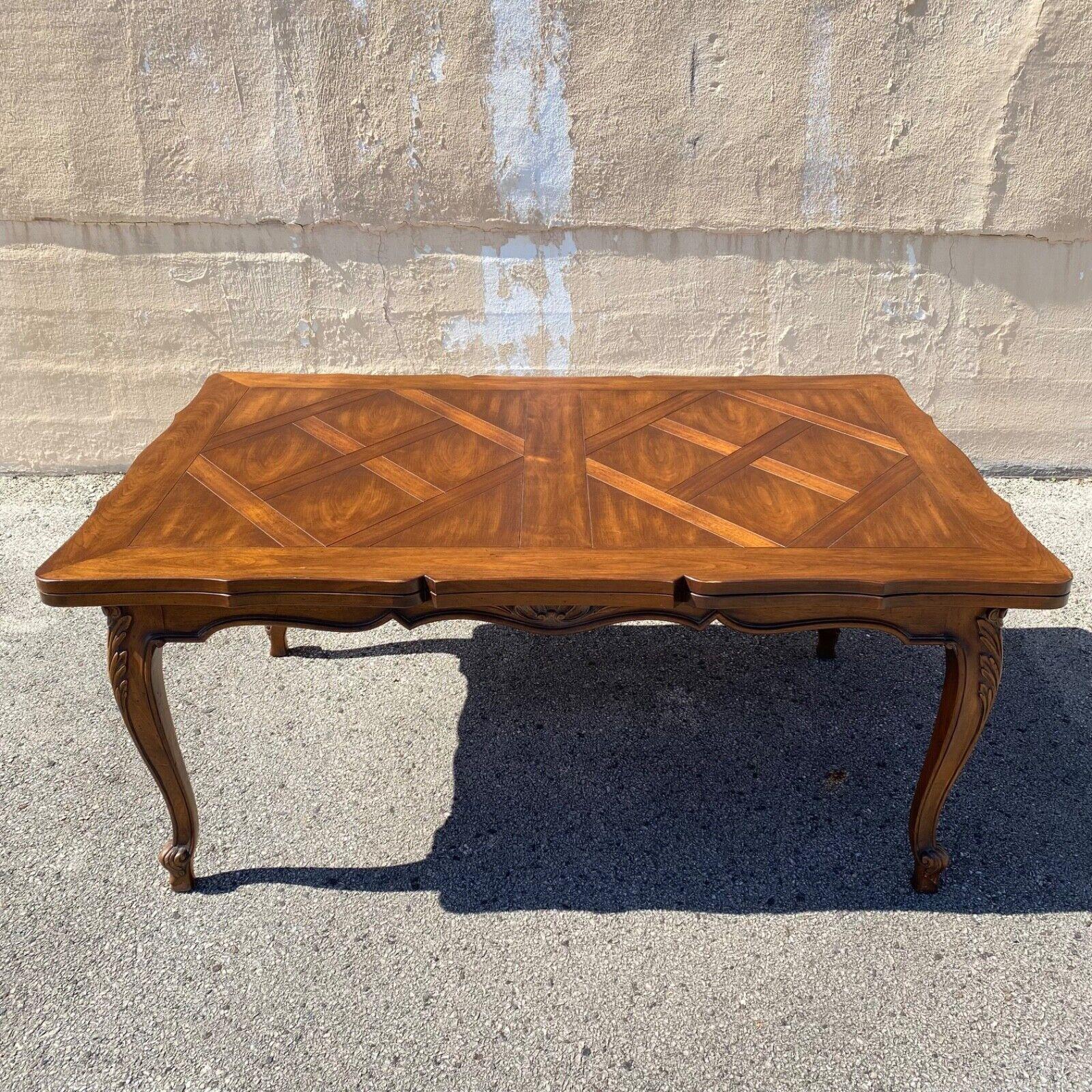 French Country Provincial Style Walnut Parquetry Inlay Extension Dining Table 7