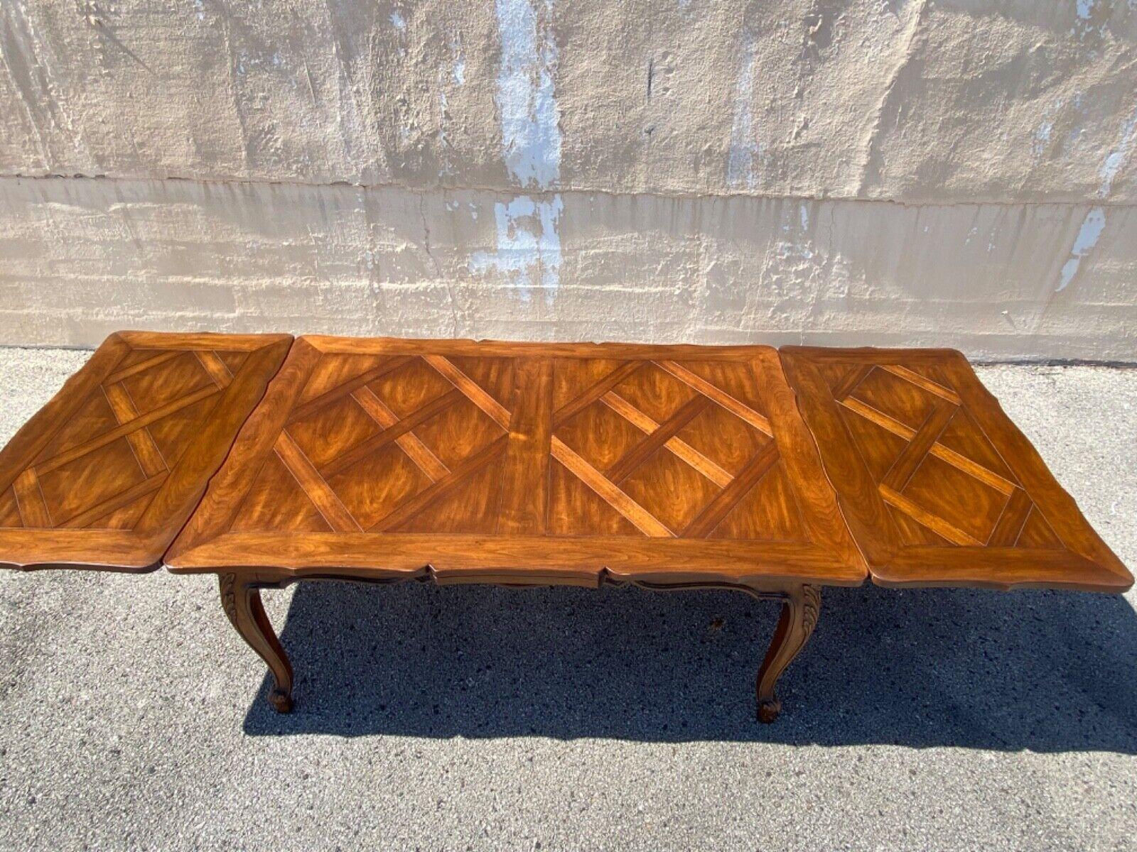 French Provincial French Country Provincial Style Walnut Parquetry Inlay Extension Dining Table