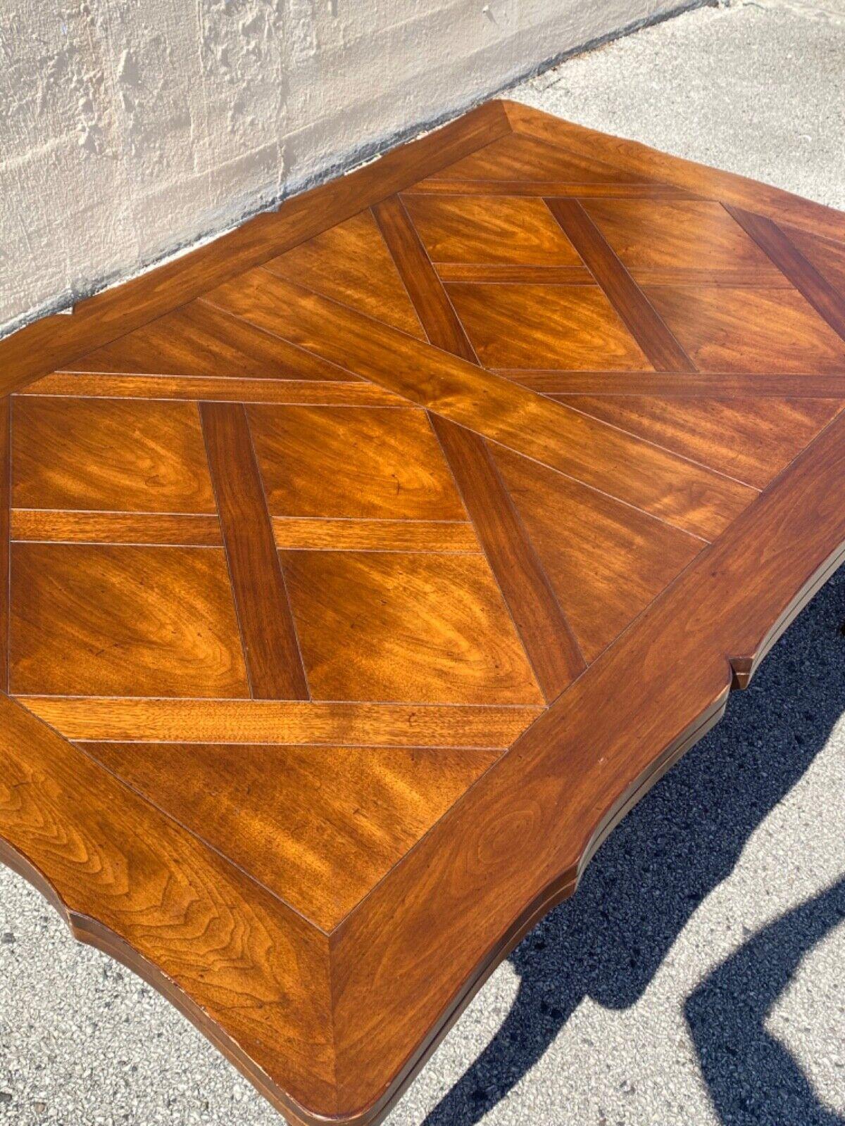 French Country Provincial Style Walnut Parquetry Inlay Extension Dining Table 2