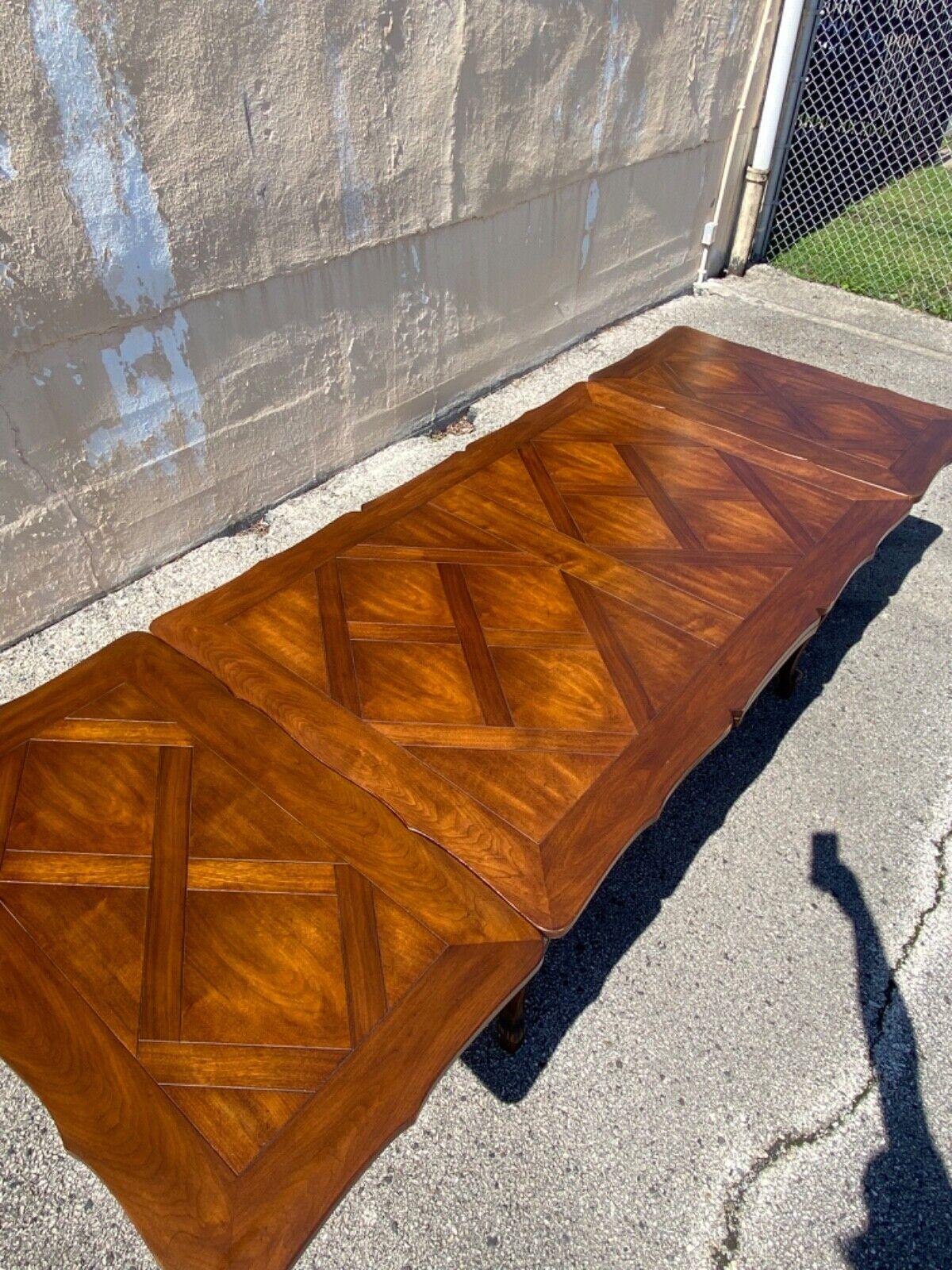 French Country Provincial Style Walnut Parquetry Inlay Extension Dining Table 3