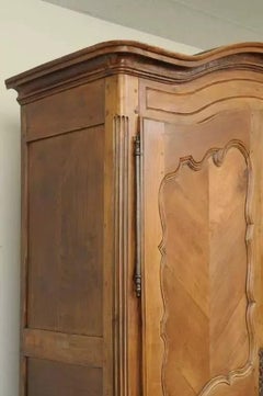 French Country Provincial Walnut Bonnet Top Armoire Wardrobe Cabinet