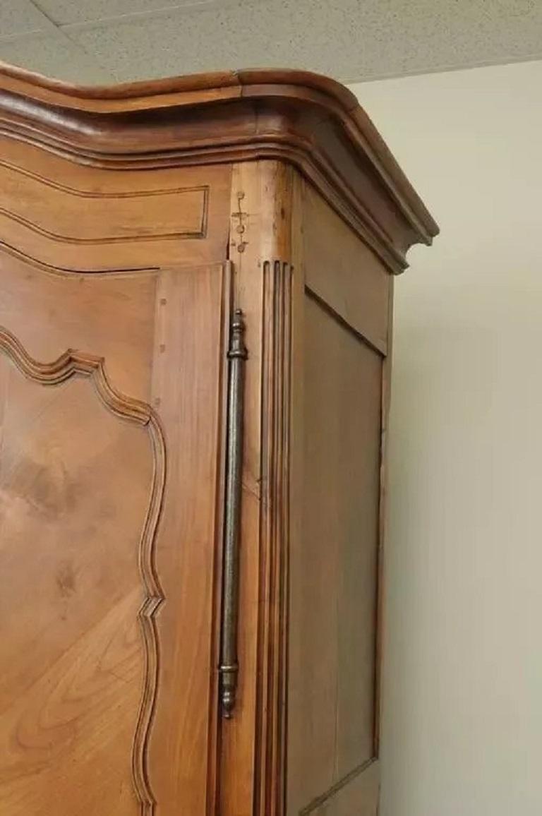 French Country Provincial Walnut Bonnet Top Armoire Wardrobe Cabinet For Sale 1