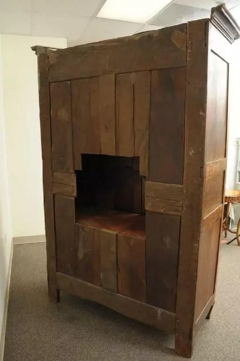 French Country Provincial Walnut Bonnet Top Armoire Wardrobe Cabinet For Sale 3